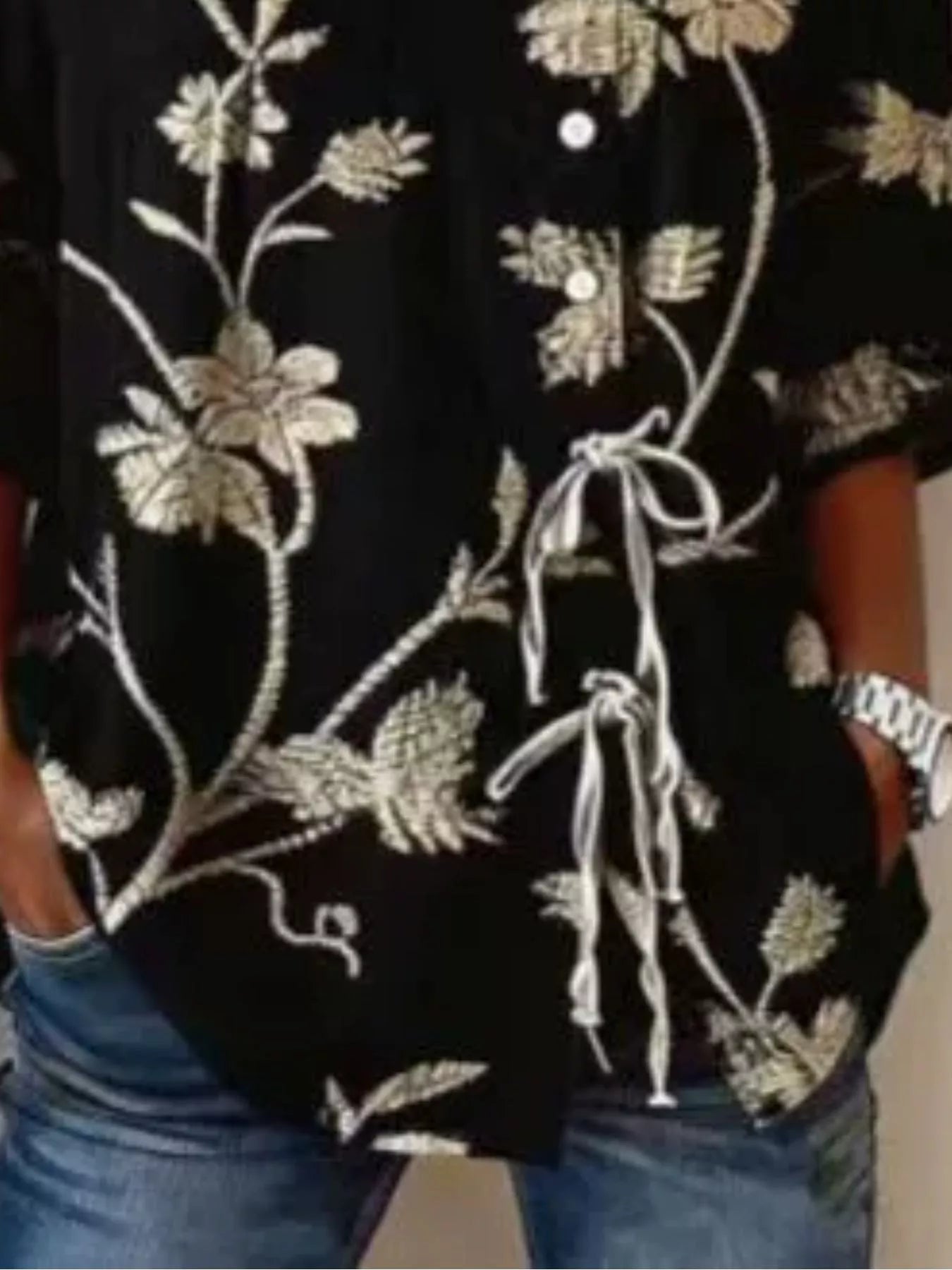 Full Size Embroidered Floral Tie Front Shirt Plus Size