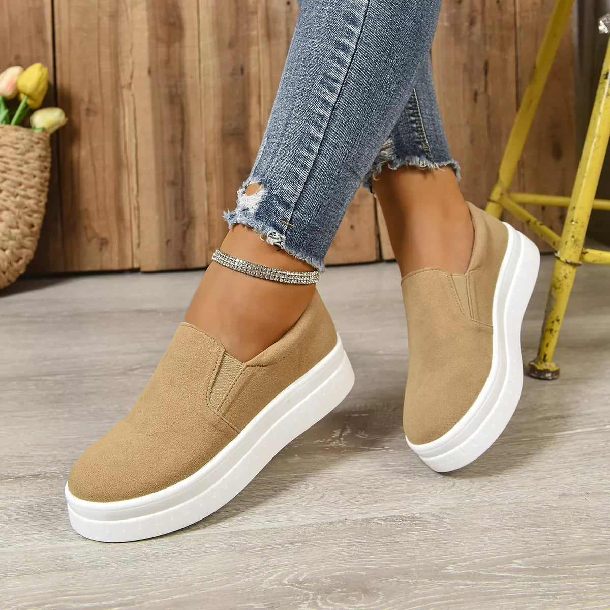 Round Toe Platform Slip-Ons