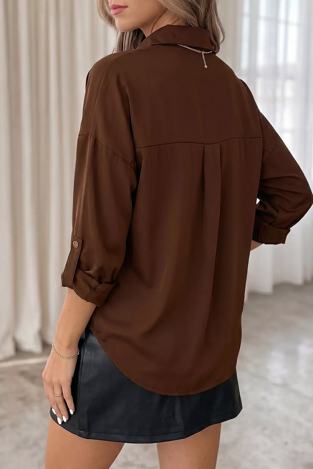 Multi Button Decoration Tab Long Sleeve Casual Shirt