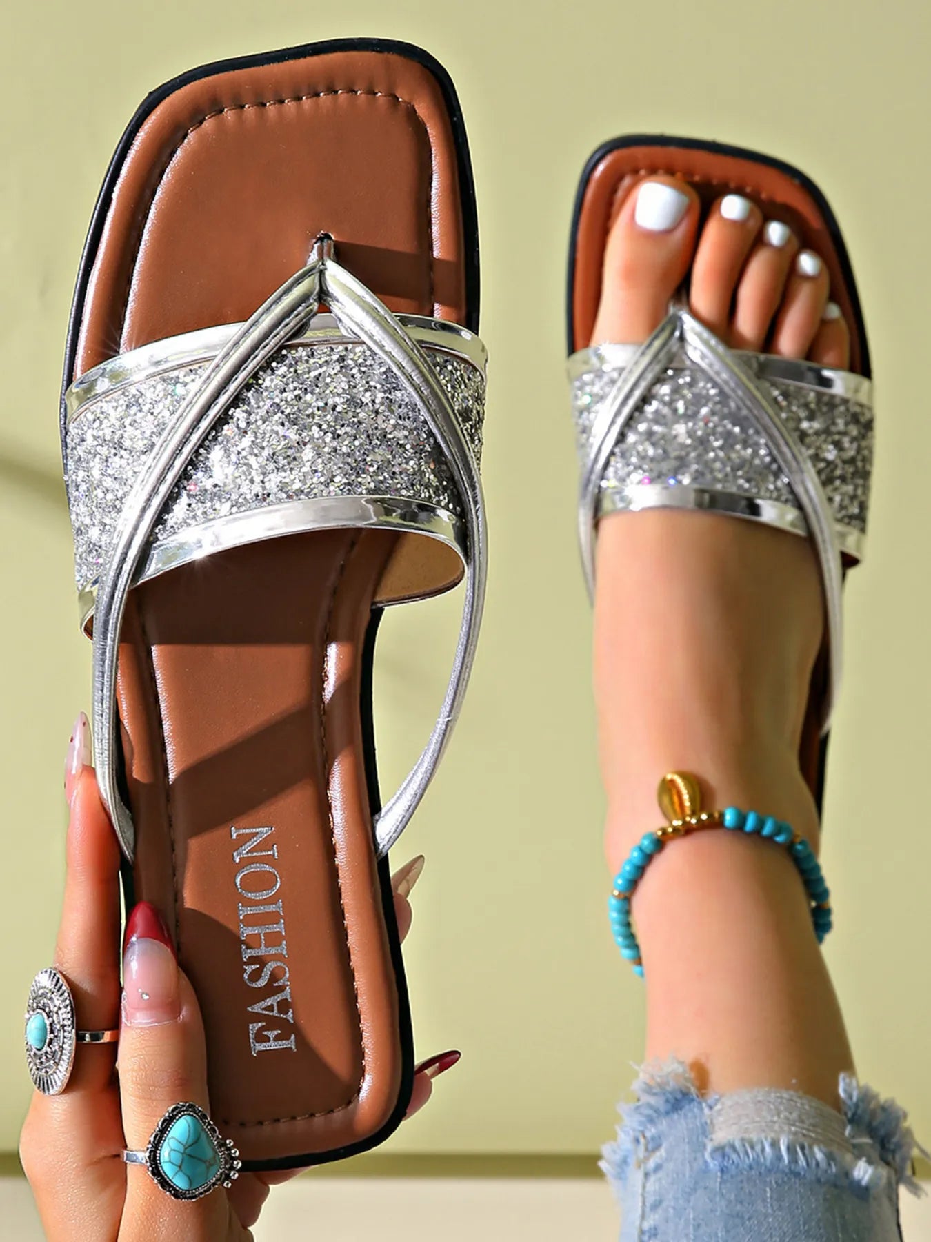 Glitter Cross-Strap Sandals