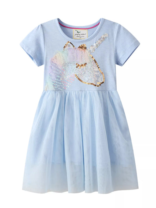 Children's Sequin Round Neck Tulle Dress