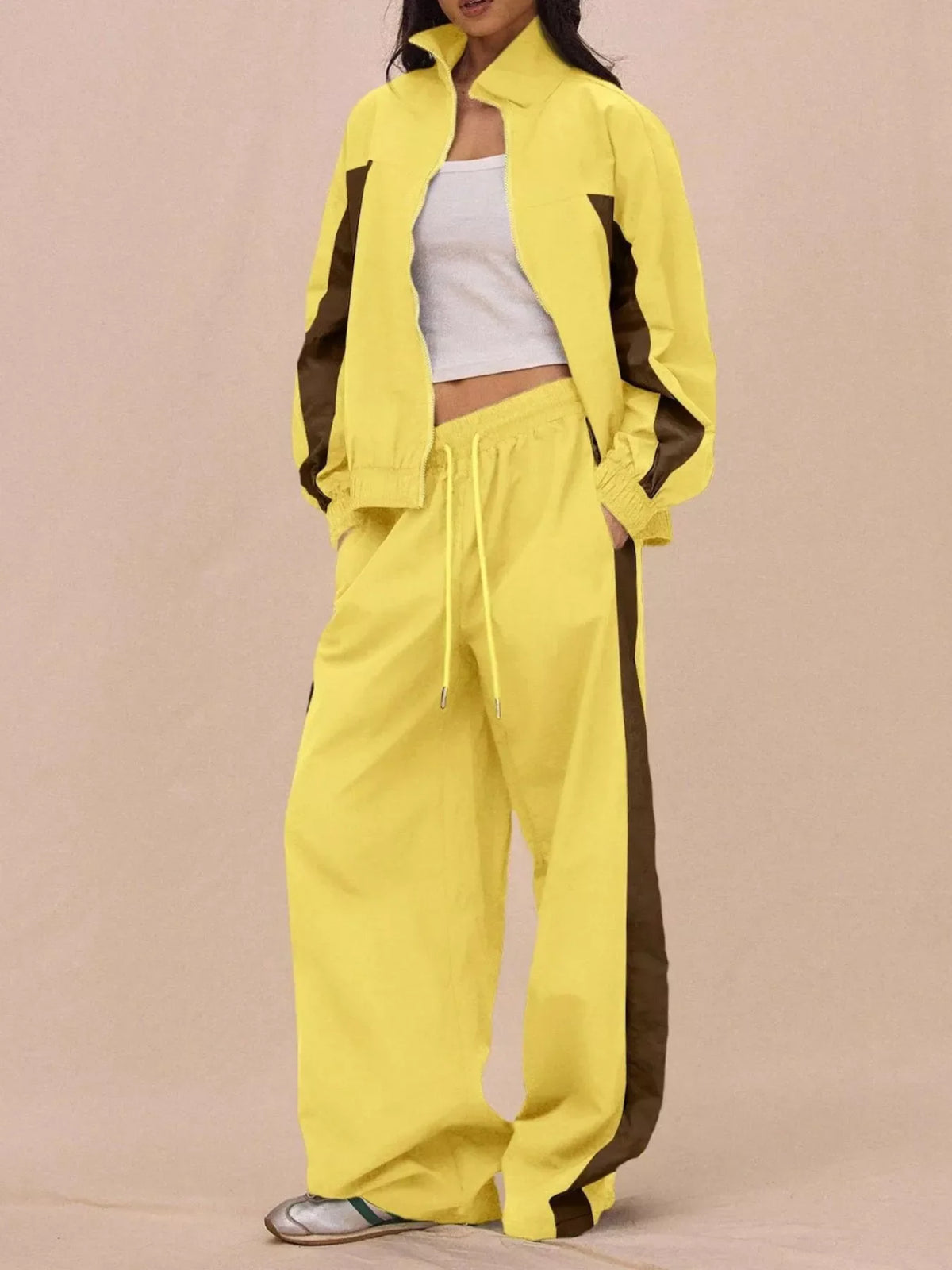 Color-Block Tracksuit and Wide-Leg Pants Set