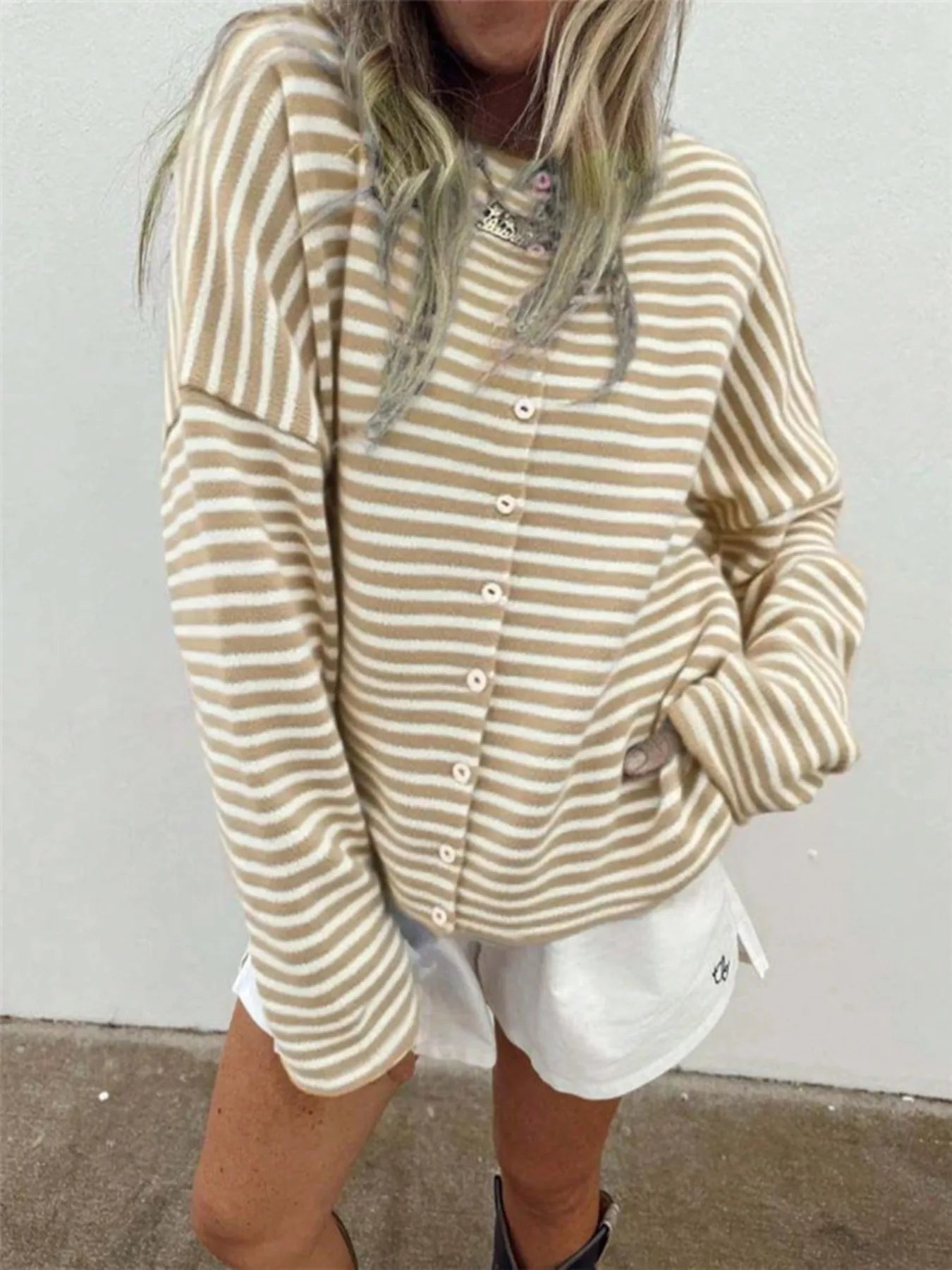 Striped Knit Button Up Cardigan