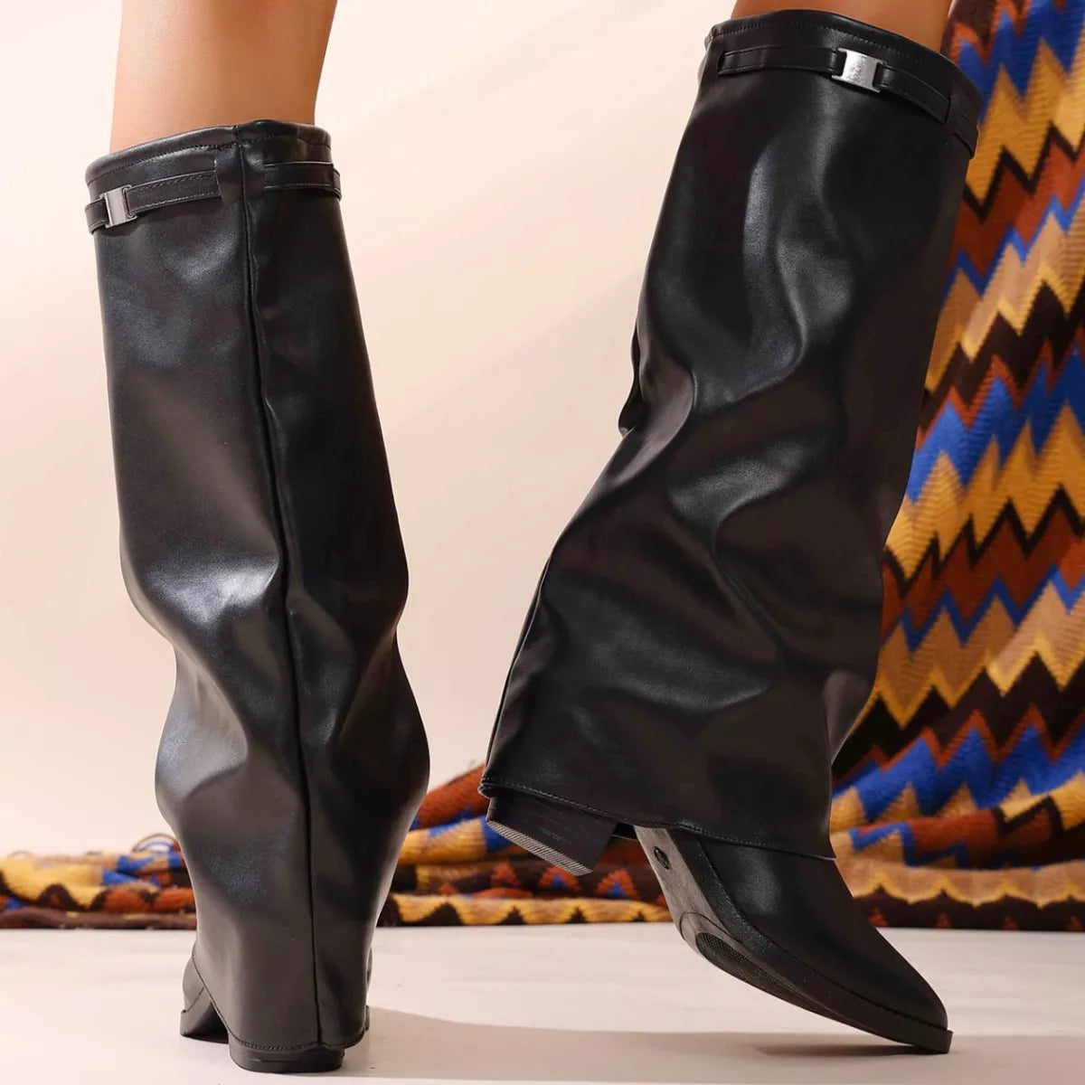 Point Toe Block Heels Boots