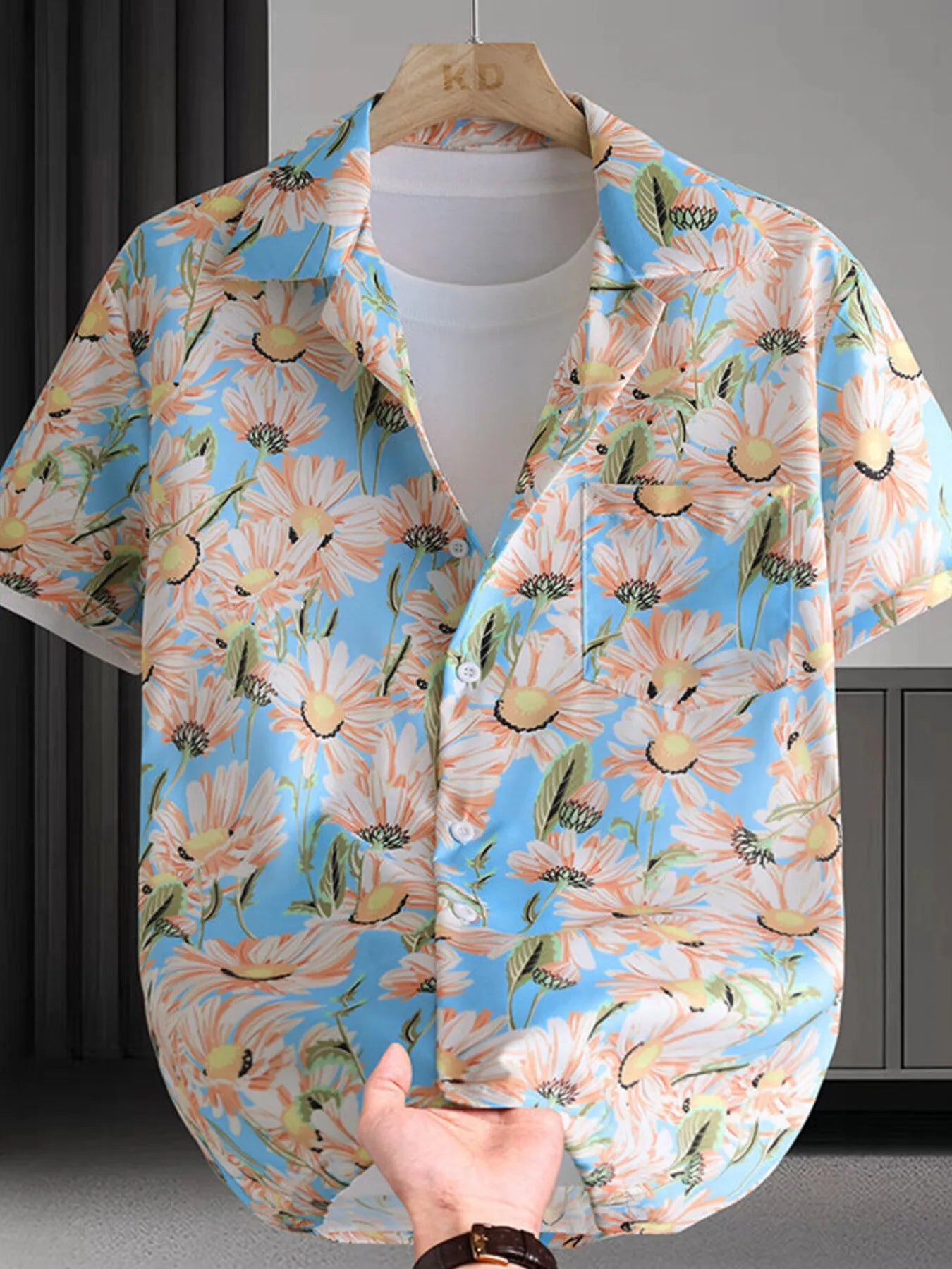 Men's Plus Size Printed Button Up Short Sleeve Shirt