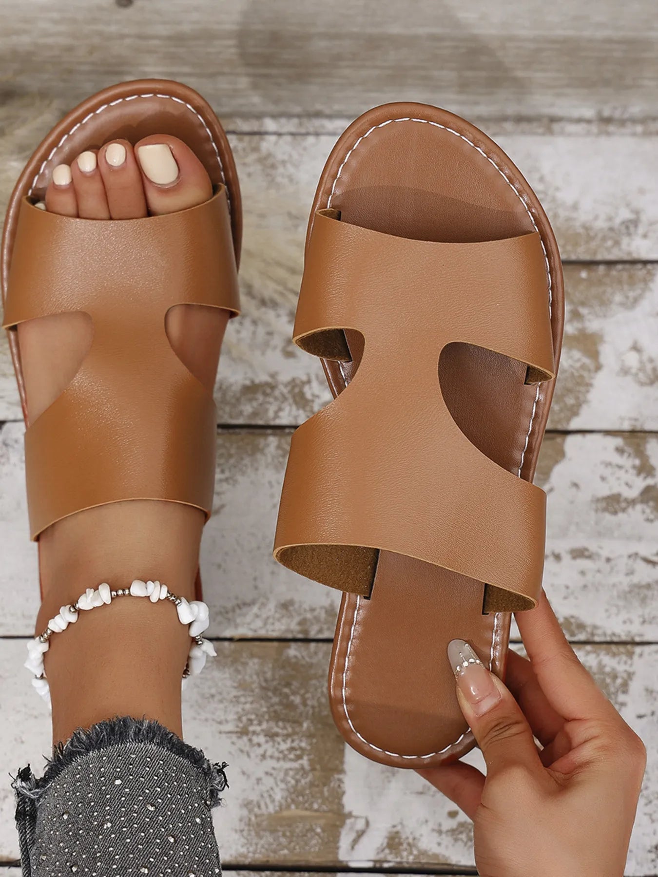 Cutout Open Toe Flat Sandals