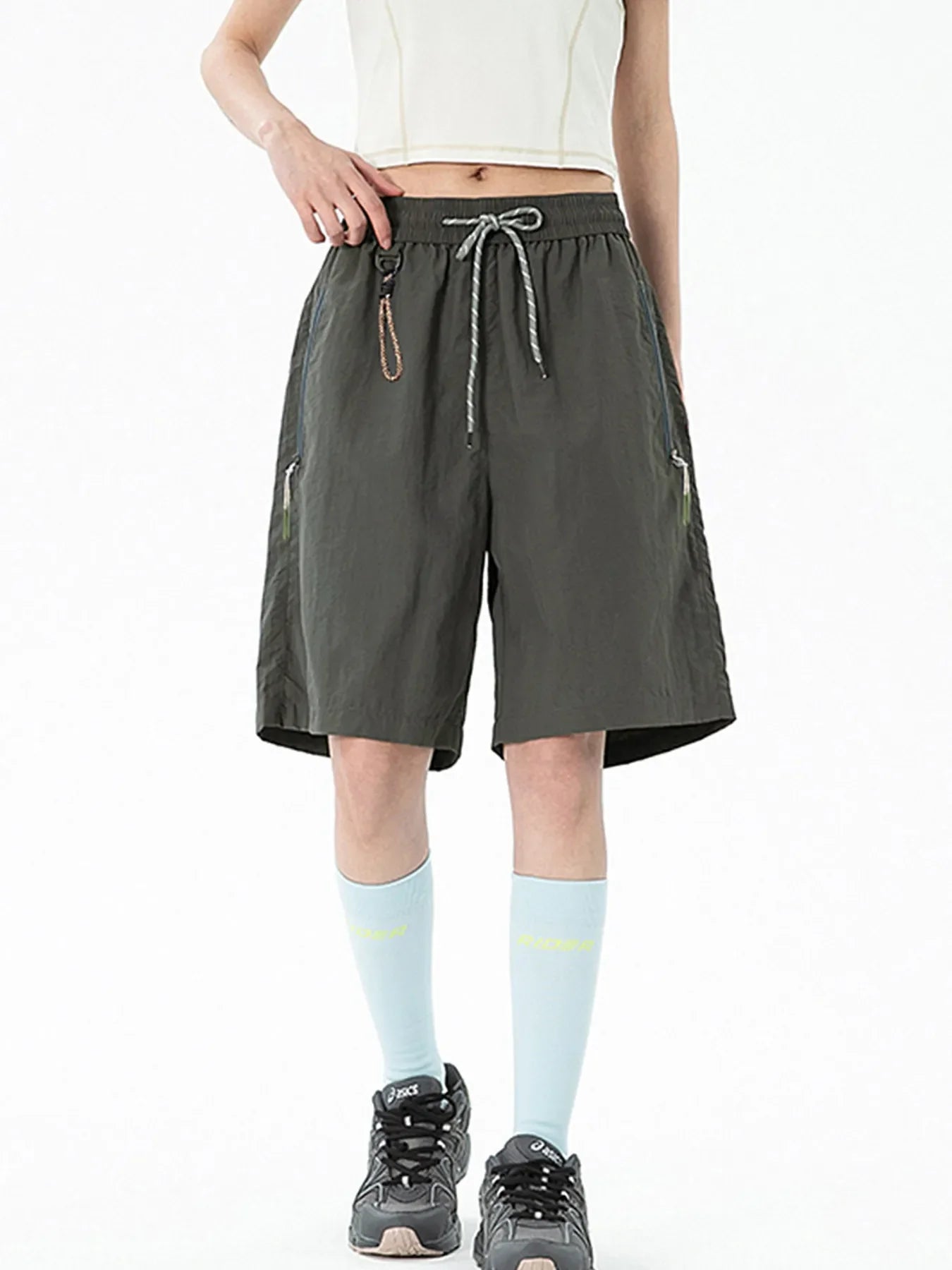 Men's Lightweight Drawstring Shorts with Zipper Pockets