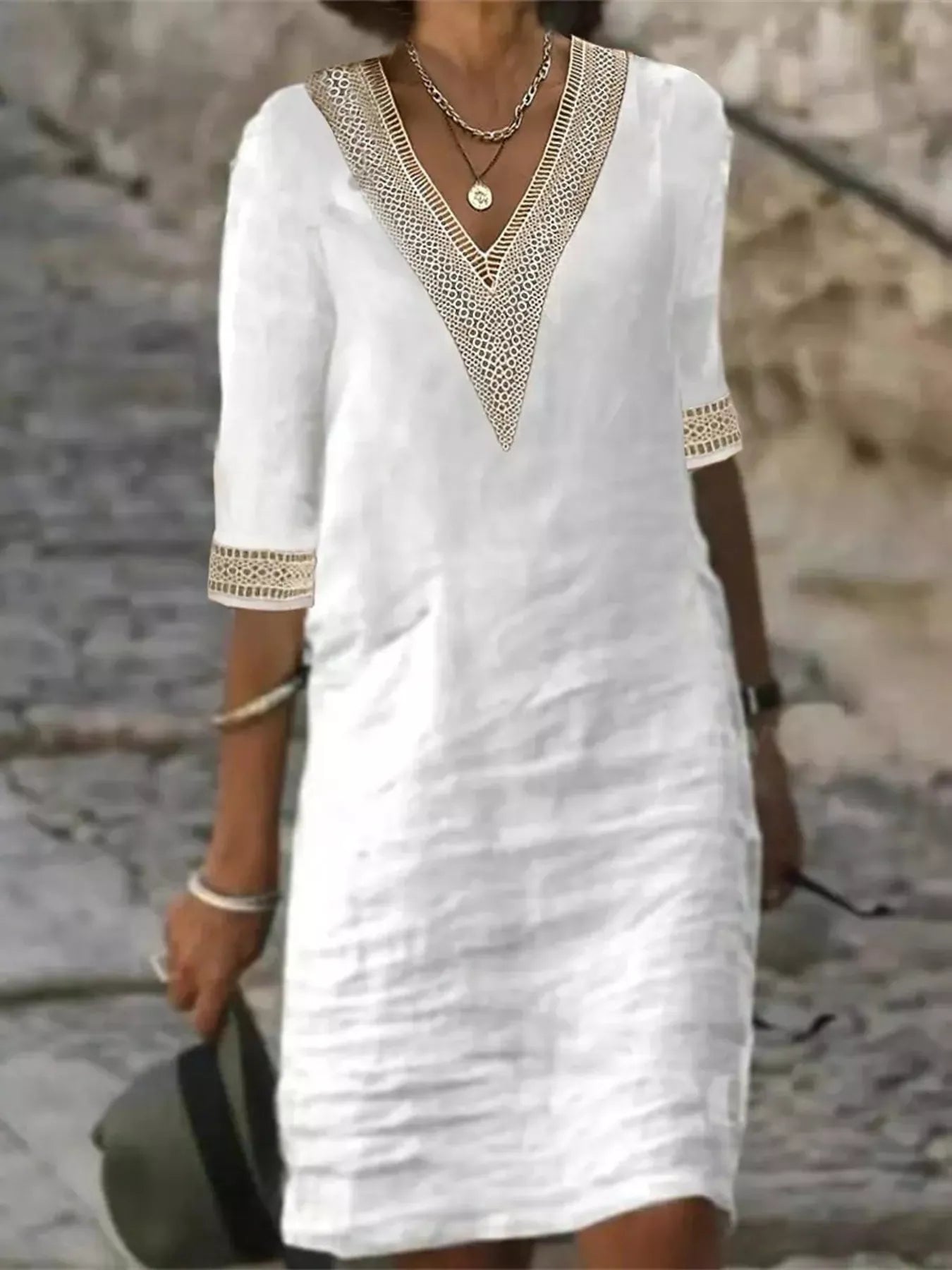 Full Size V-Neck Half Sleeve Dress Plus Size