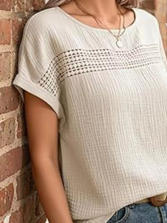 Lace Trimmed Short Sleeve Blouse