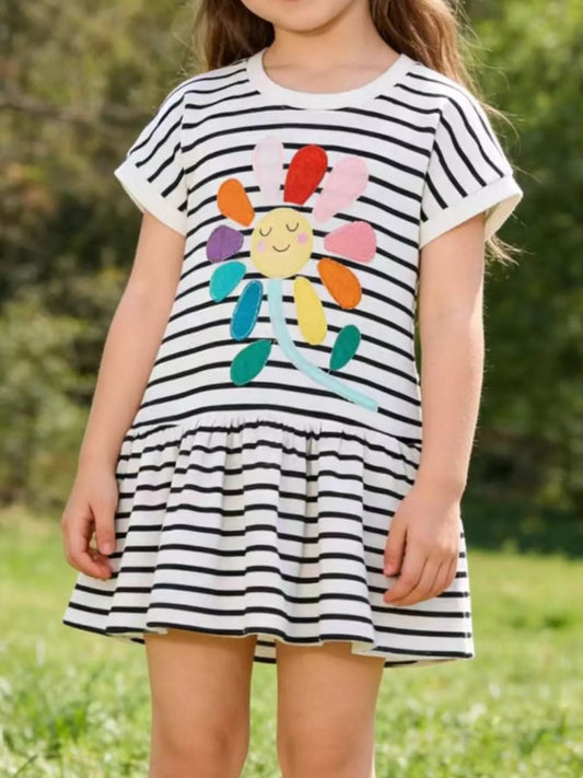 Children's Striped Flower Casual Dress