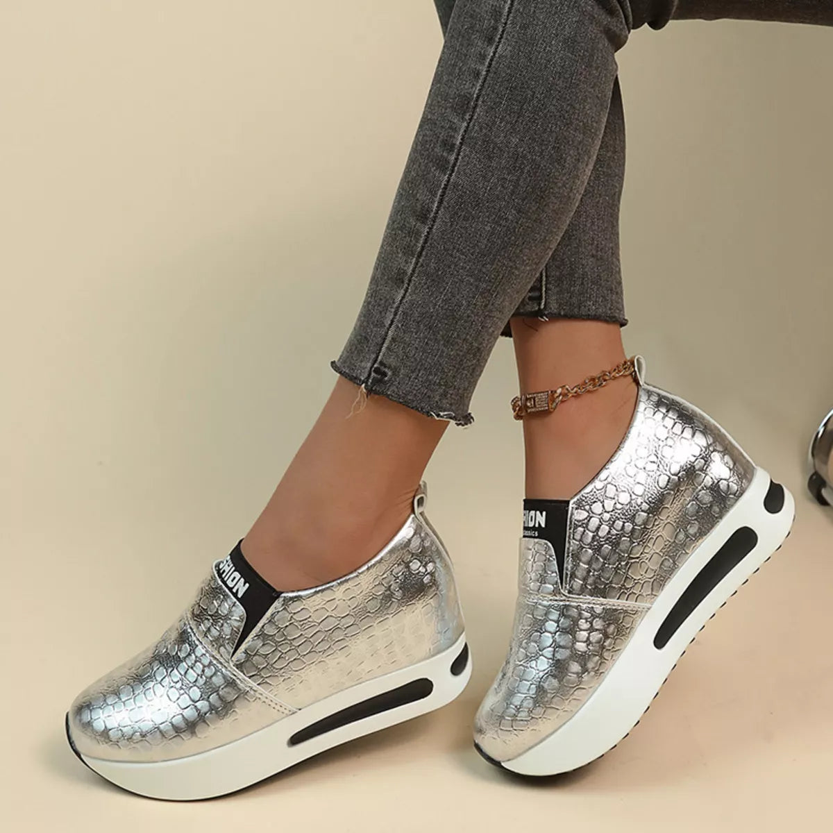 Round Toe Platform Slip-Ons
