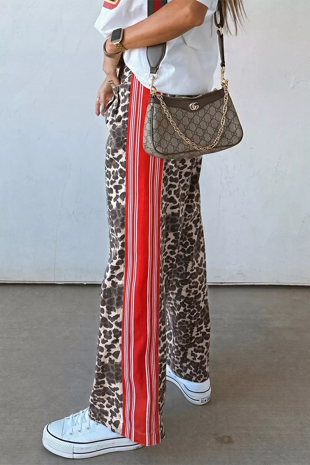 Leopard Patchwork Elastic Waist Jeans