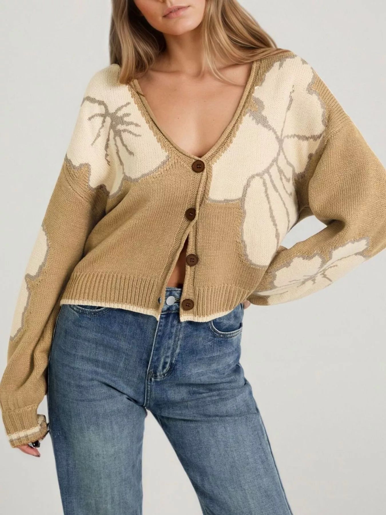 V-Neck Button-Down Knit Cardigan