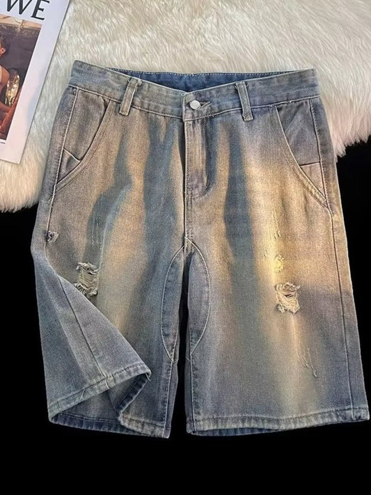Men's Full Size Ripped Vintage Wash Denim Shorts Plus Size