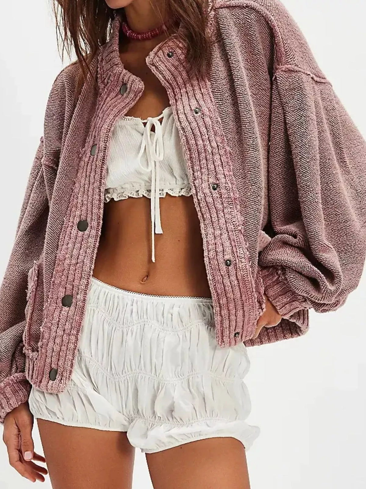 Snap Down Dropped Shoulder Cardigan