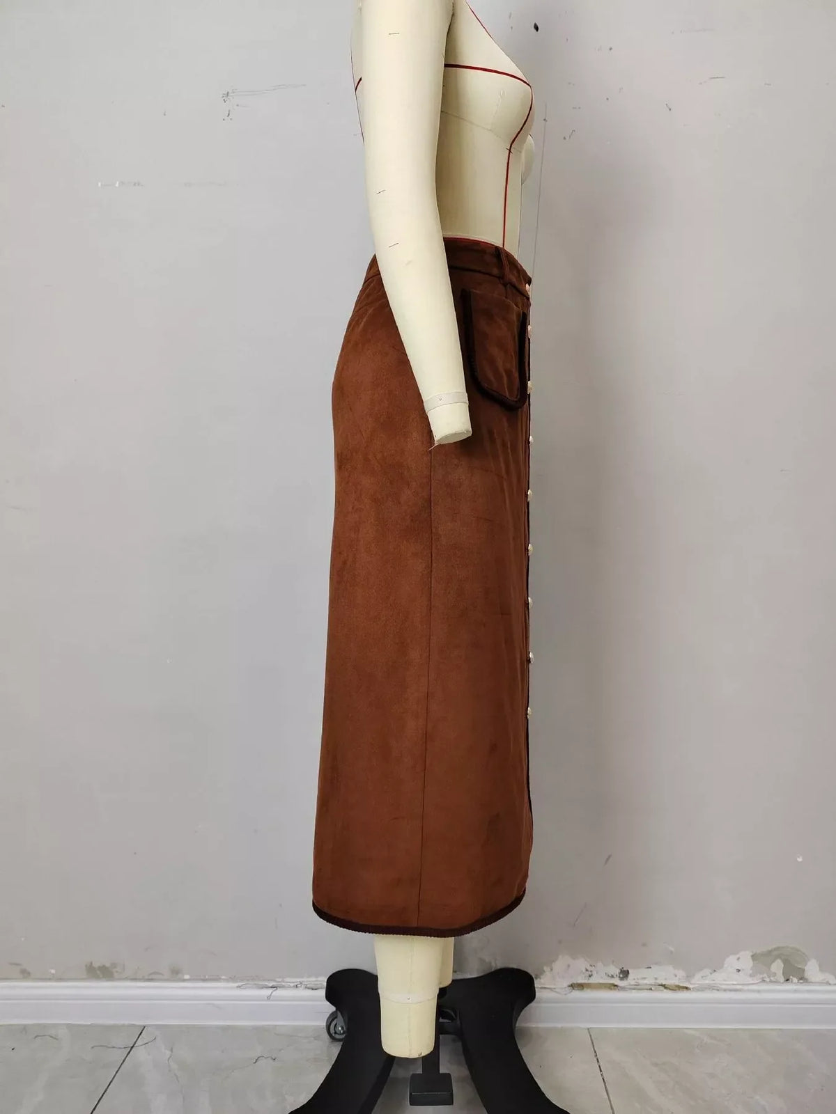High-Waisted Button-Front Midi Skirt