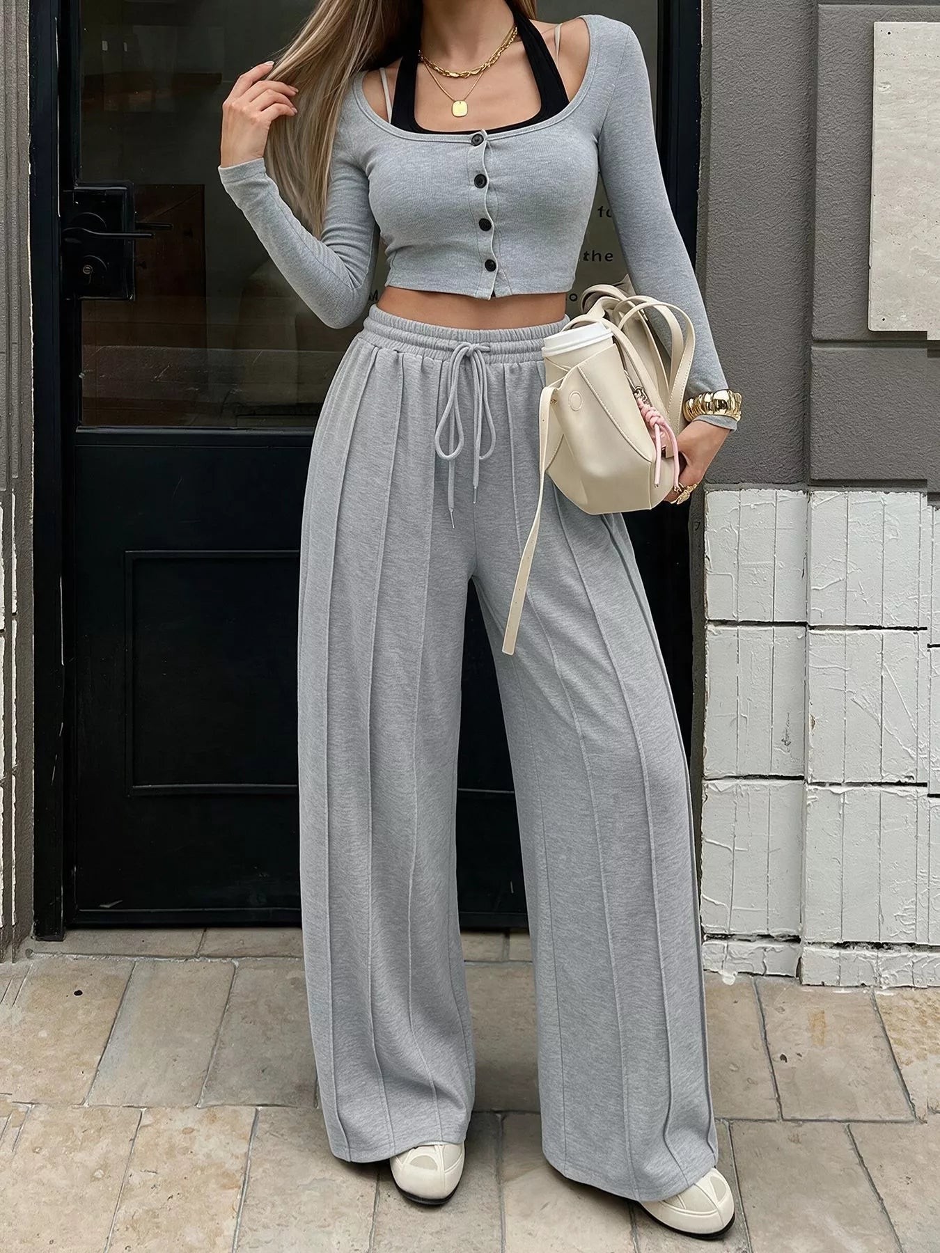 Drawstring Wide-Leg Sweatpants