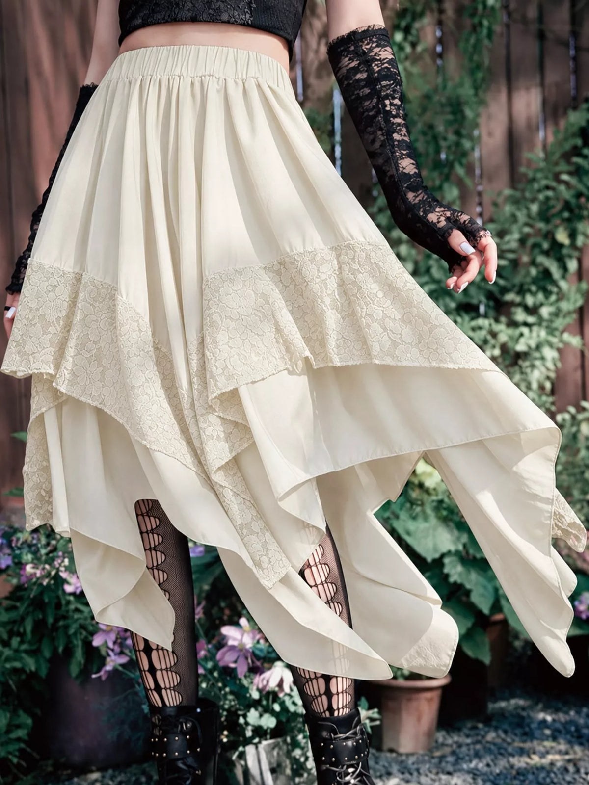 Full Size Asymmetrical Hem Lace Detail Skirt Plus Size