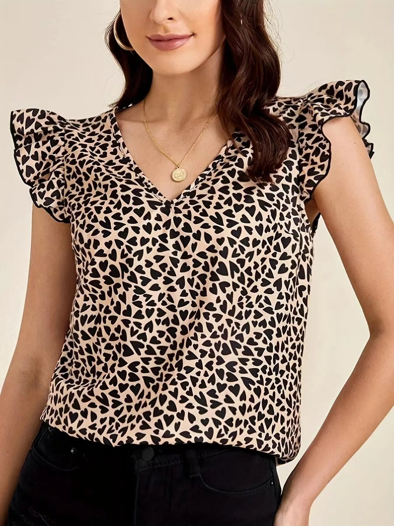 Floral Print Ruffle Sleeve V-Neck Blouse