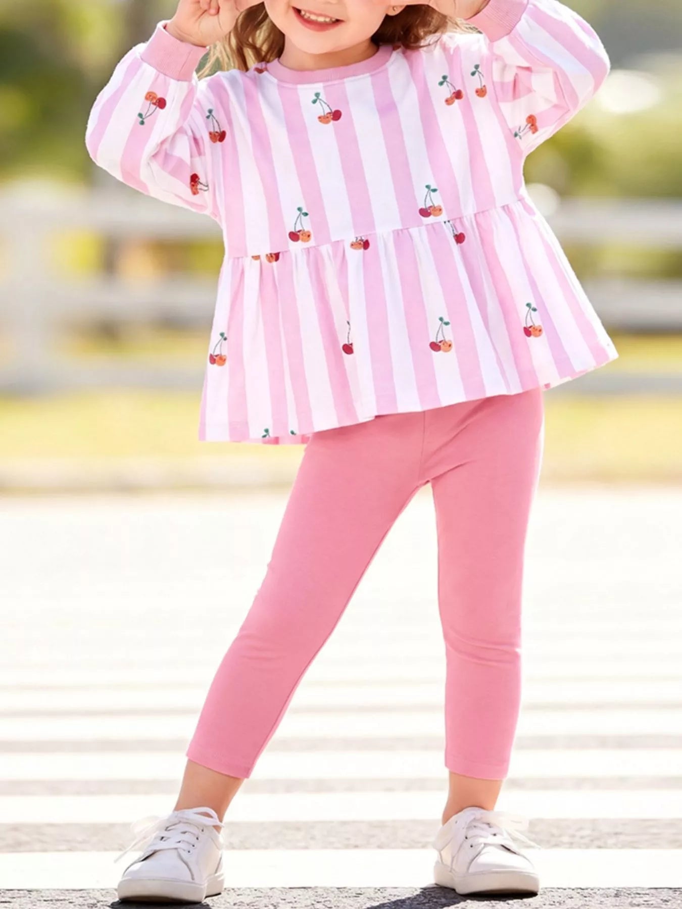 Children's Striped Cherry Print Top and Leggings Set