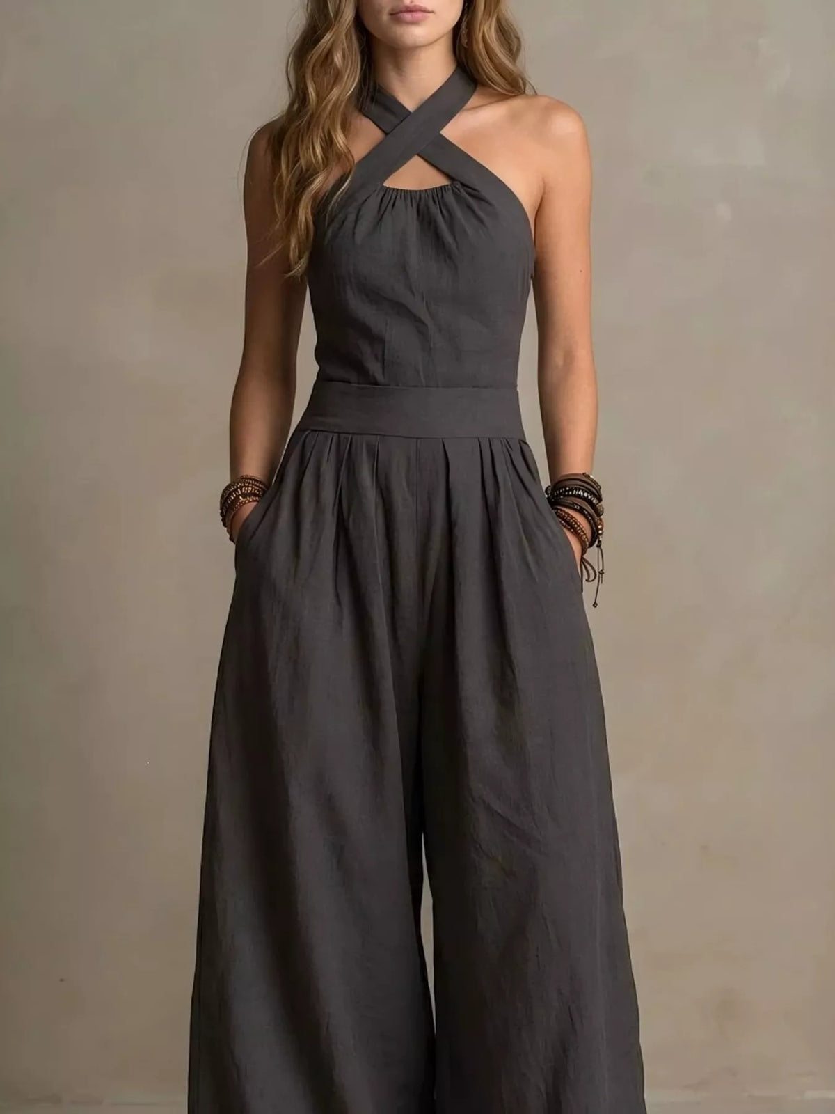 Full Size Halter Neck Wide-Leg Jumpsuit Plus Size