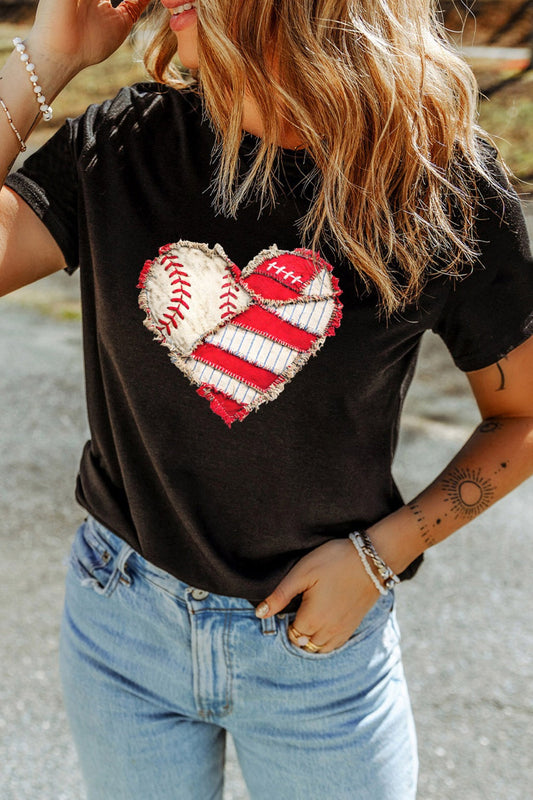 Baseball Distressed Heart Short Sleeve T Shirt