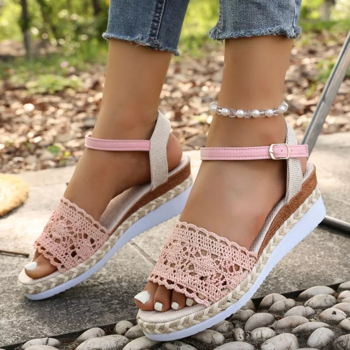 Crochet Espadrille Platform Sandals