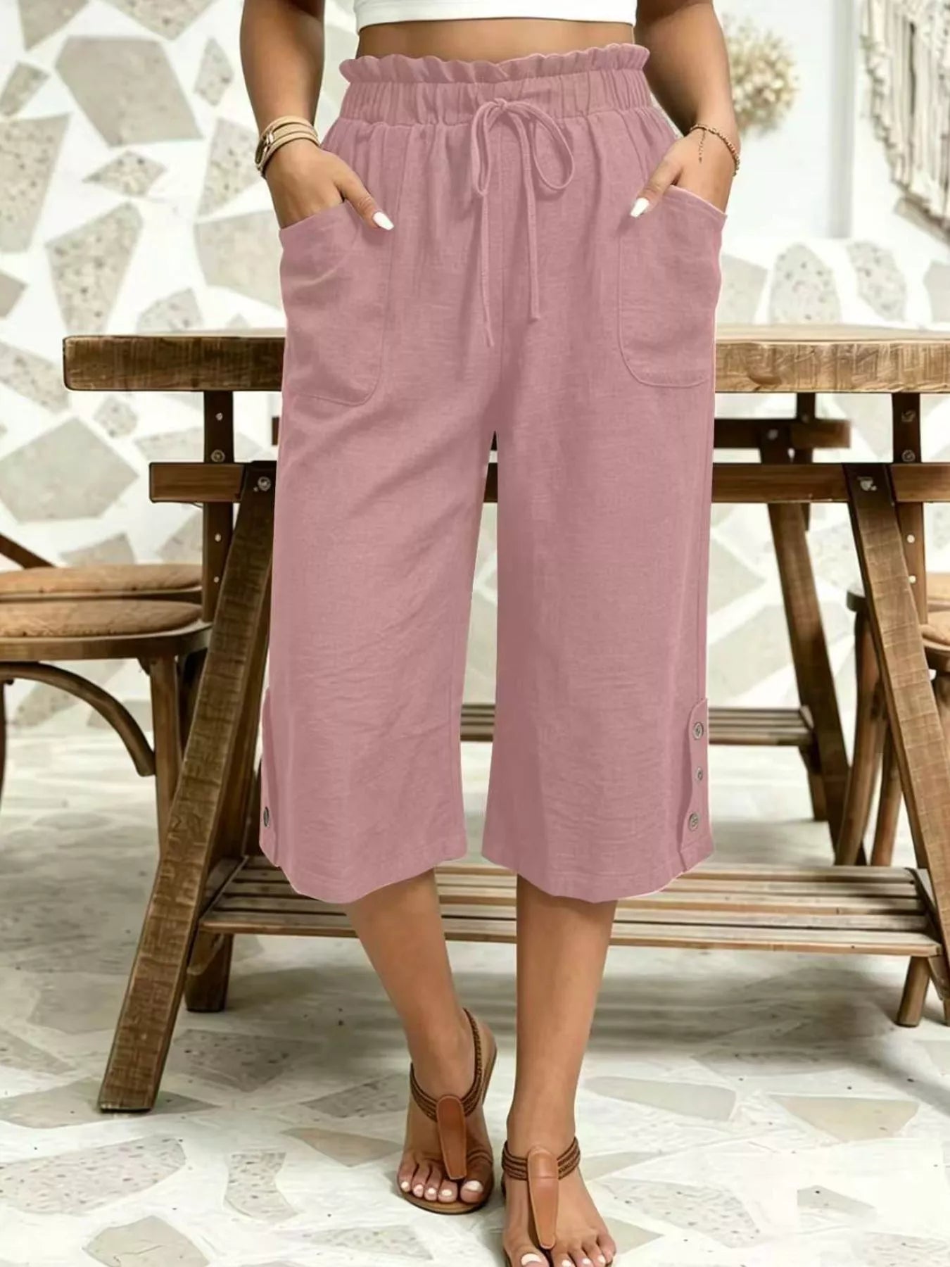 High-Waisted Drawstring Capris