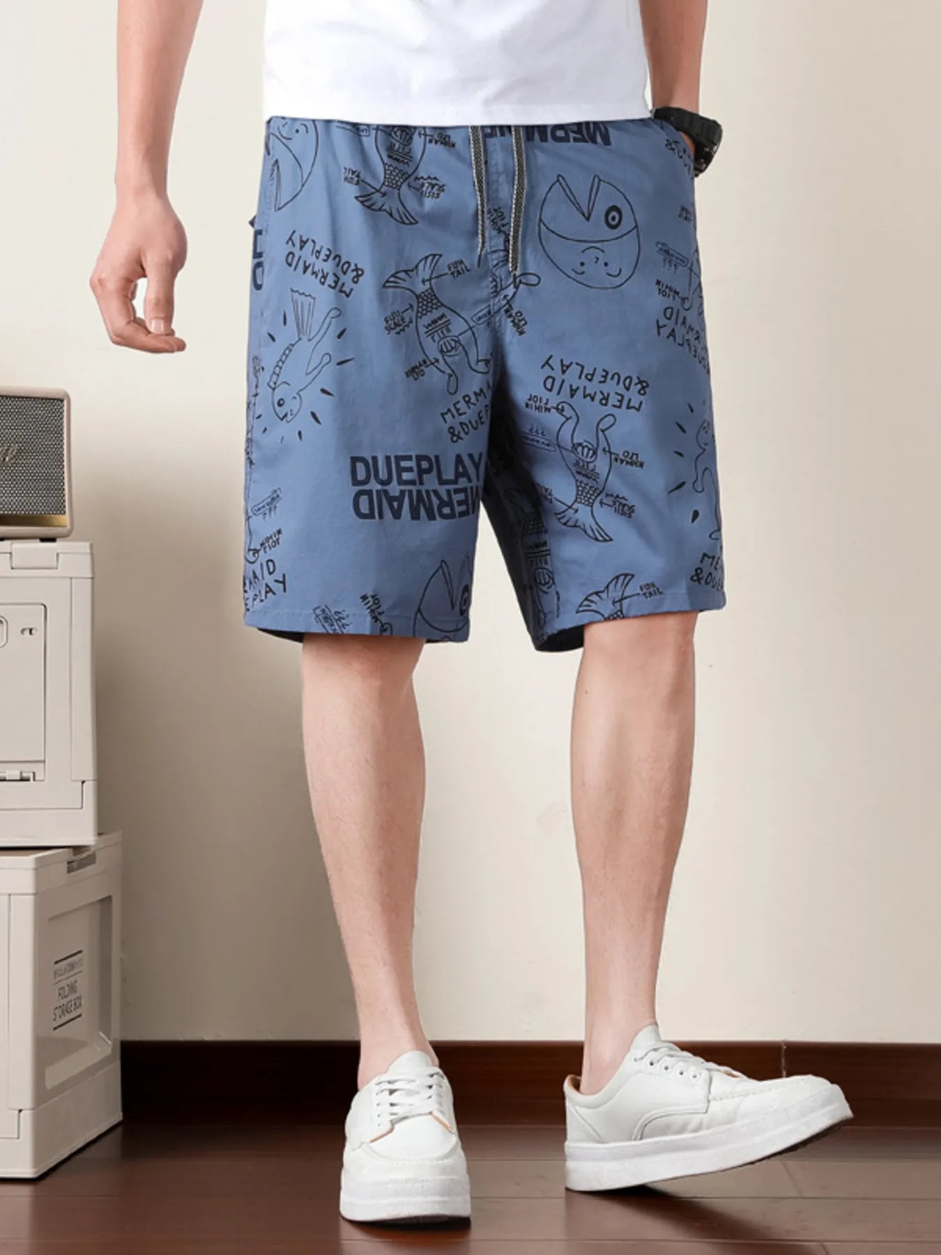 Men's Plus Size Printed Drawstring Shorts