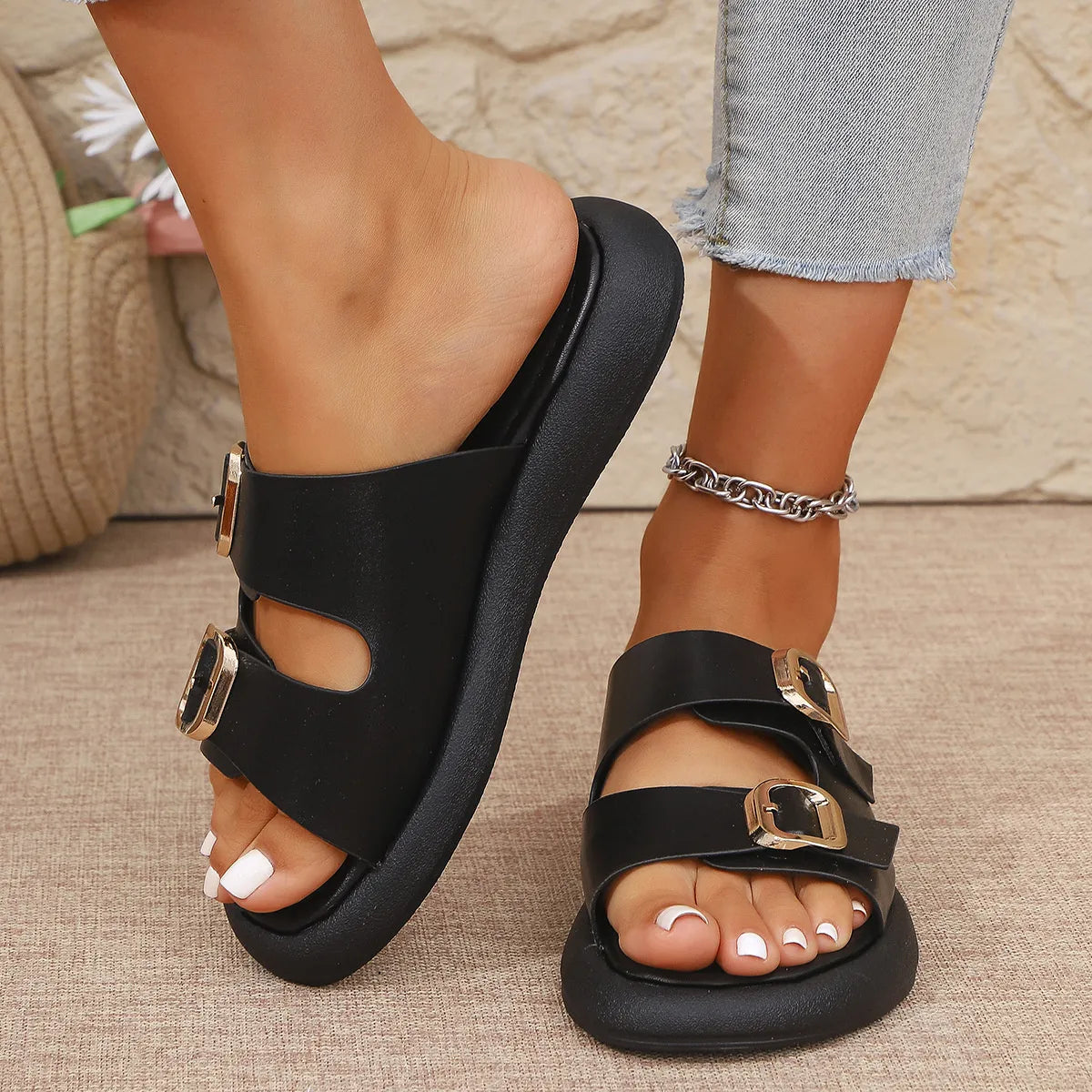 Double Buckle Platform Sandals