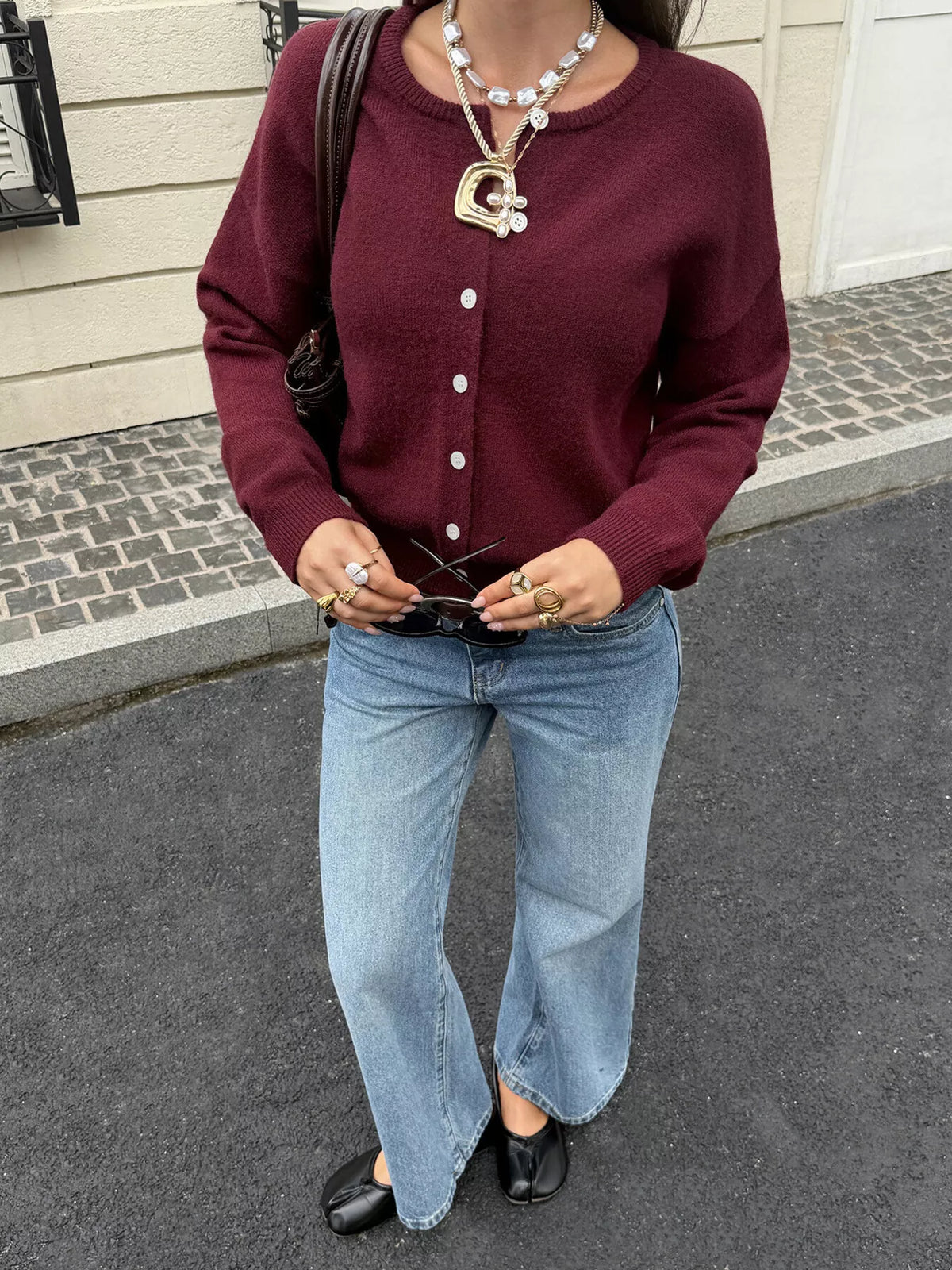 Button-Down Dropped Shoulder Cardigan