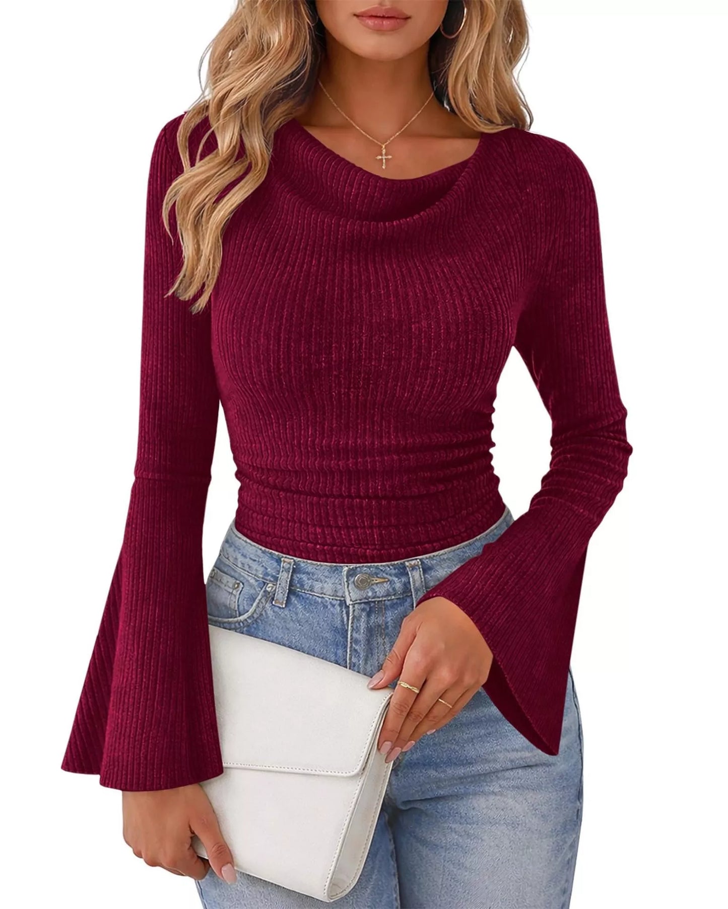 Ribbed Bell Sleeve T-Shirt
