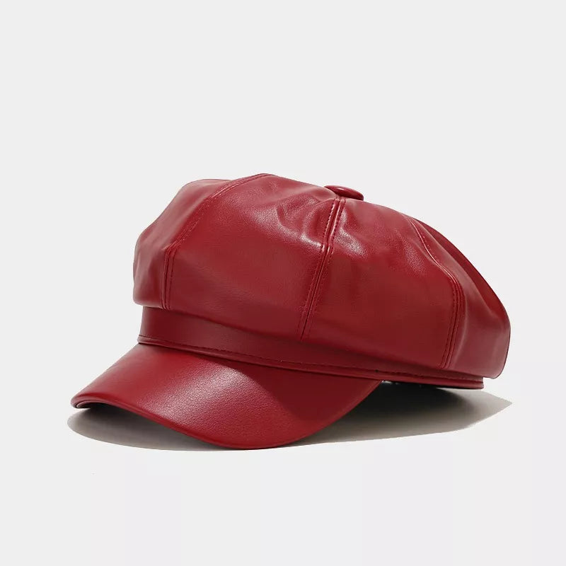 Faux Leather Newsboy Hat