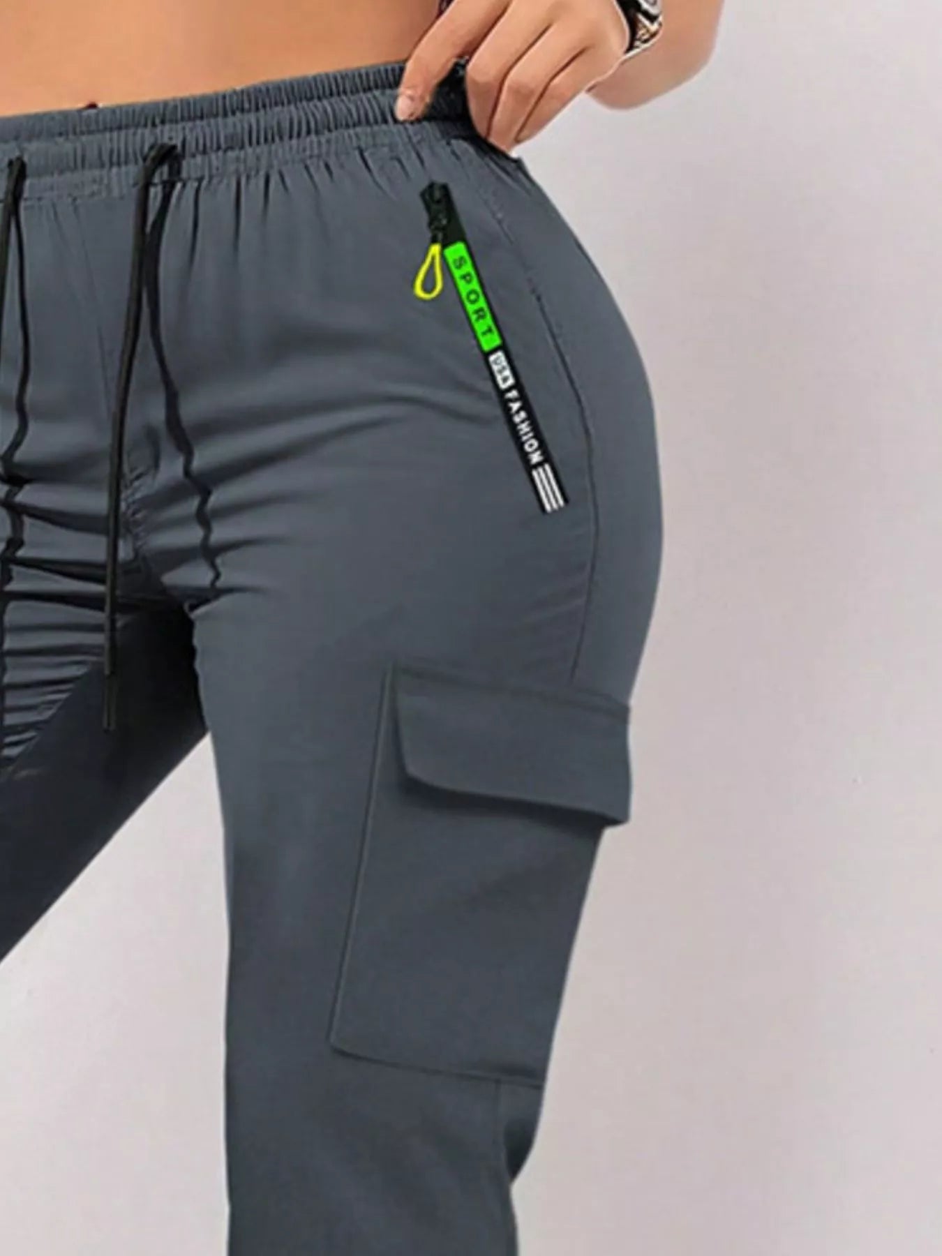 Full Size Drawstring Cargo Pants with Zip Pocket Plus Size