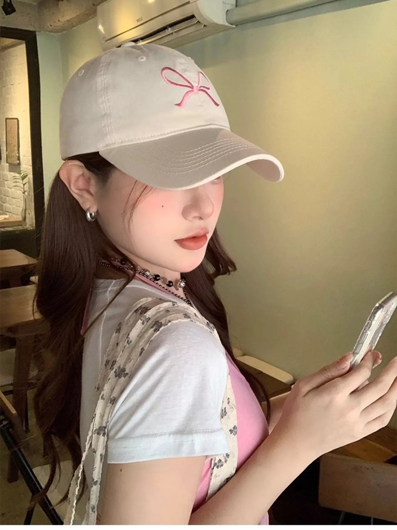 Embroidered Bow Baseball Cap