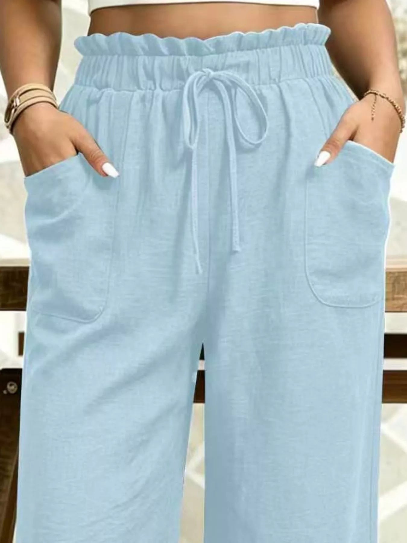 High-Waisted Drawstring Capris
