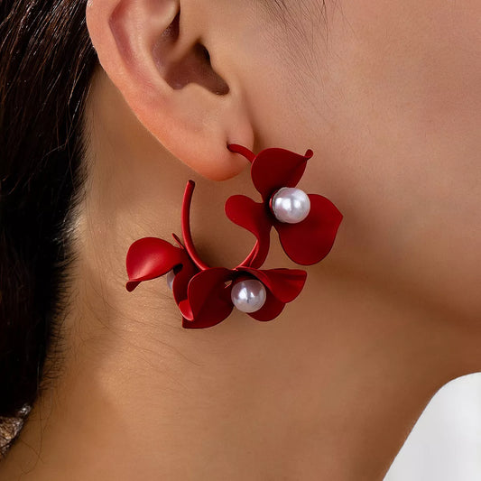 Floral Pearl Hoop Earrings