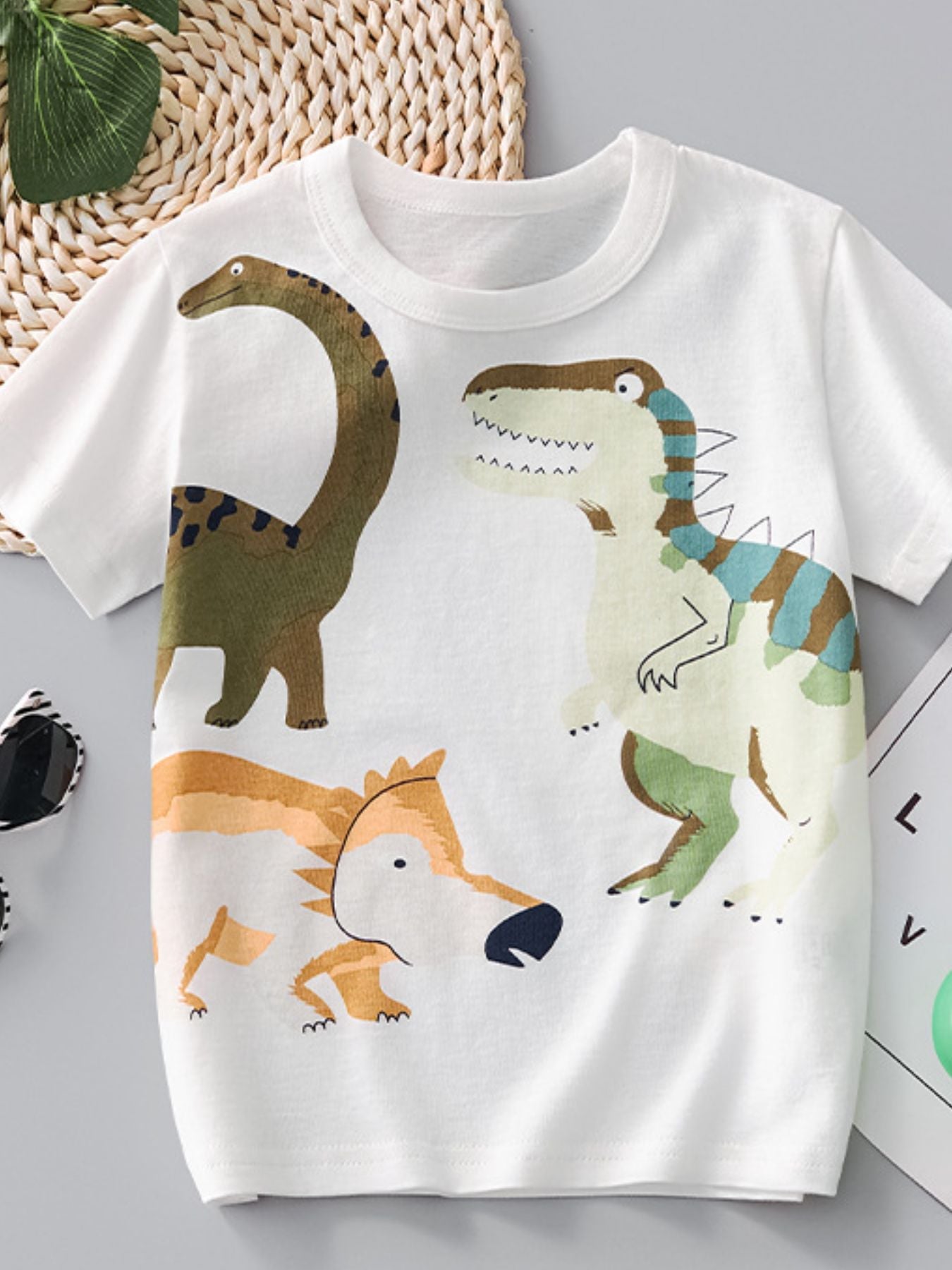 Children's Dinosaur Print Crew Neck Short Sleeve T-Shirt