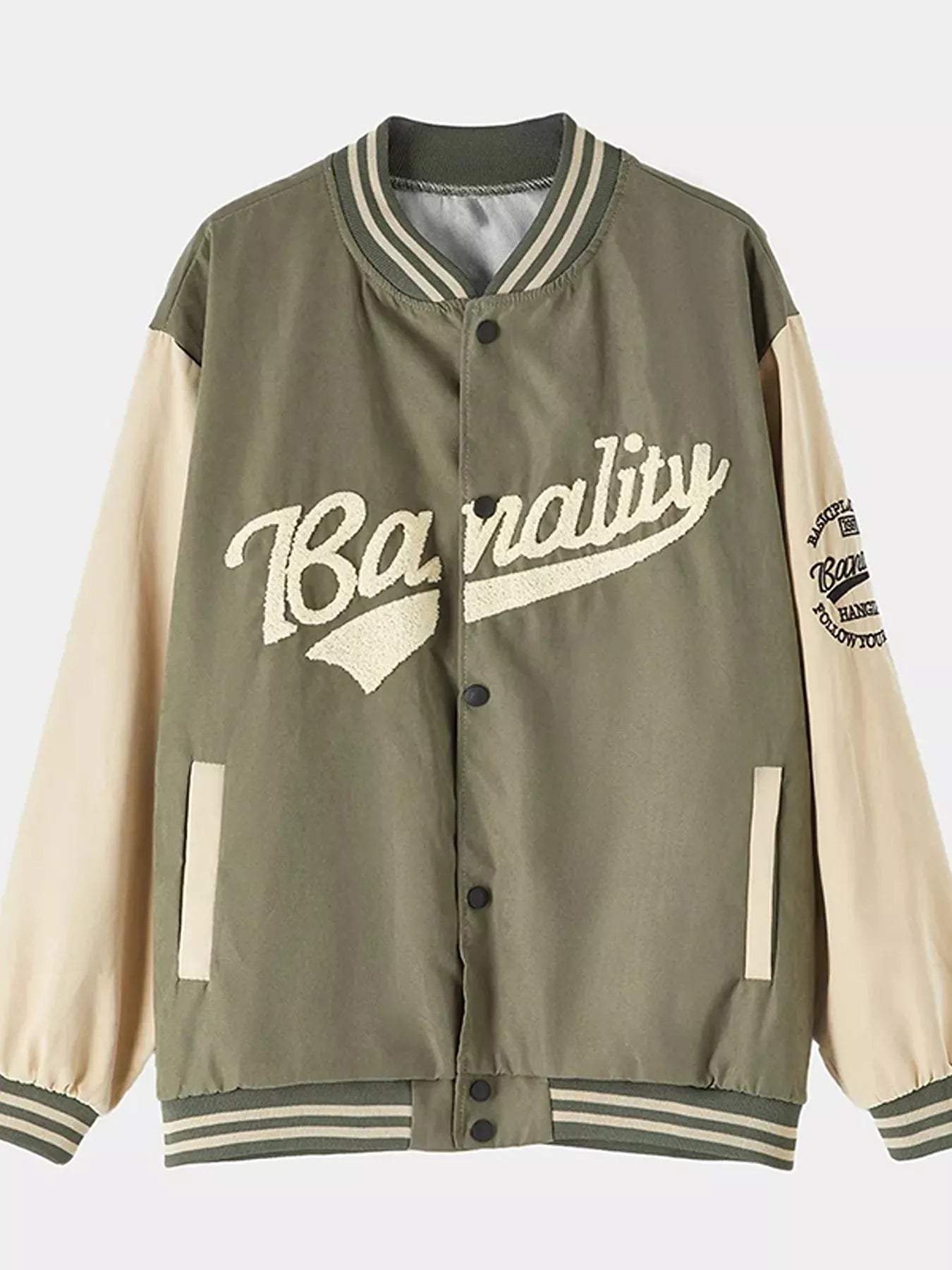 Contrast Baseball Jacket with Embroidered Lettering