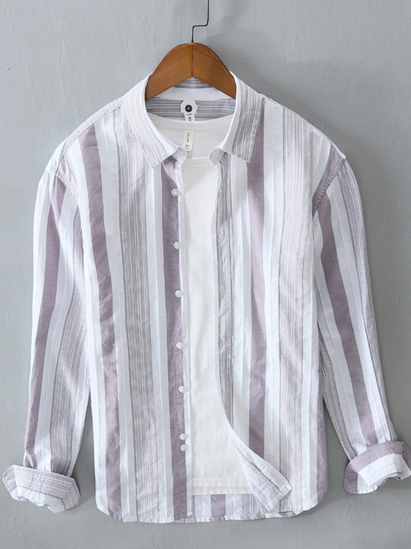 Men's Plus Size Striped Button Up Long Sleeve Shirt