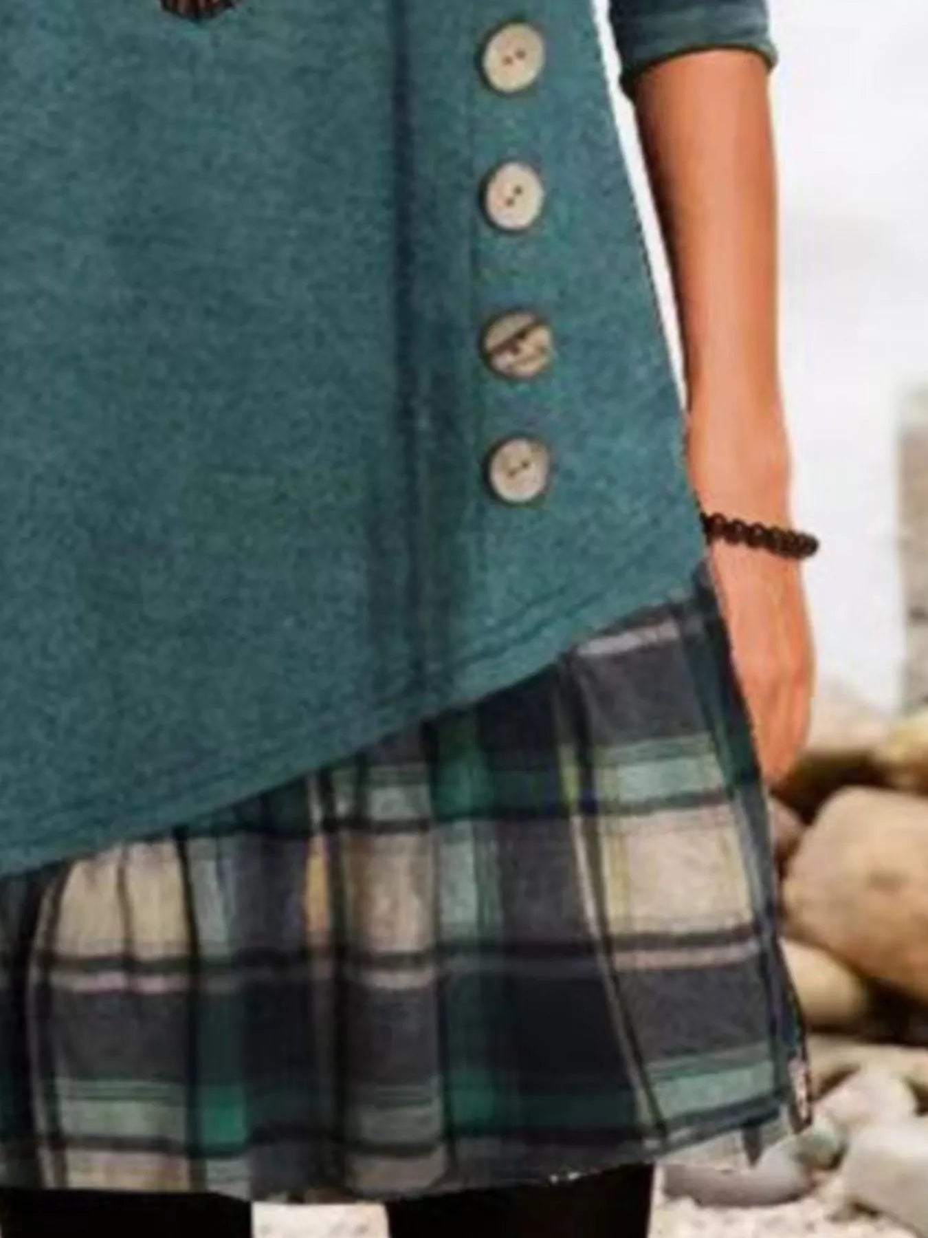 Full Size Asymmetrical Plaid Patchwork Long Sleeve Dress Plus Size