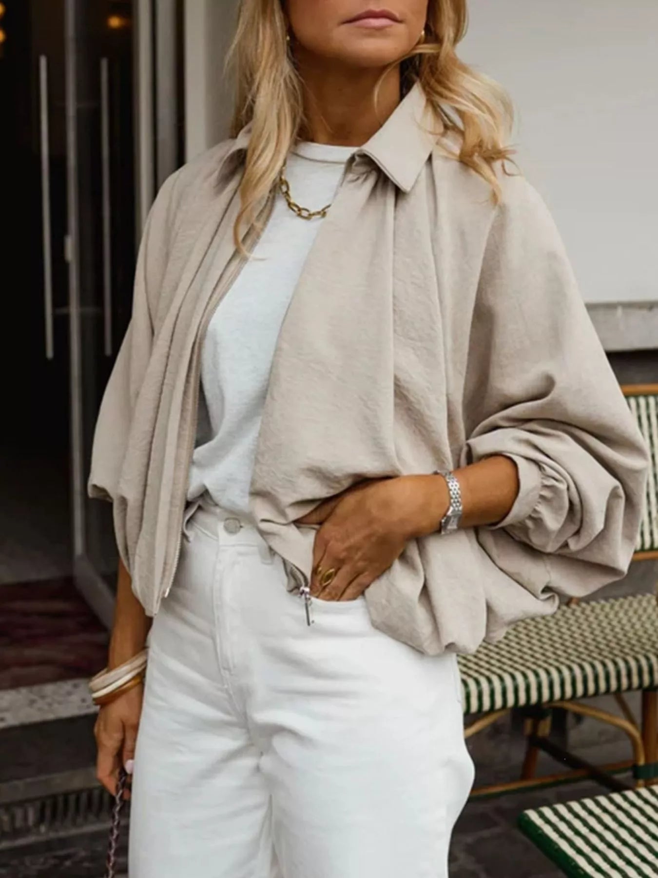 Zip Up Long Sleeve Bomber Jacket