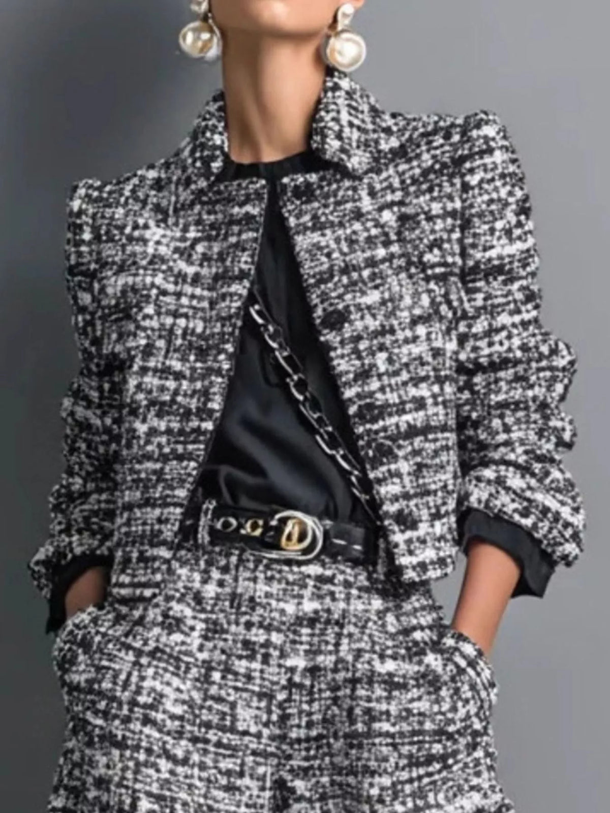 Full Size Tweed Cropped Jacket and Wide-Leg Pants Two-Piece Set Plus Size