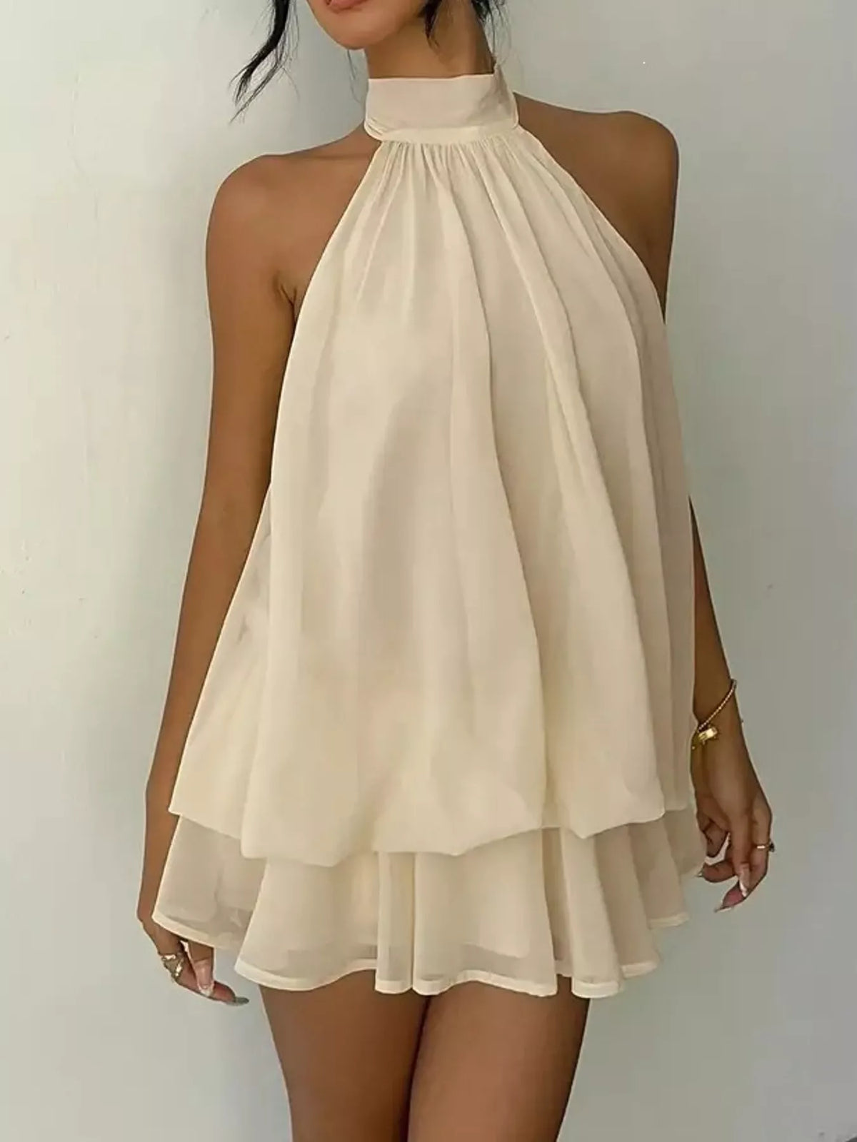 Halter Neck Ruched Mini Dress