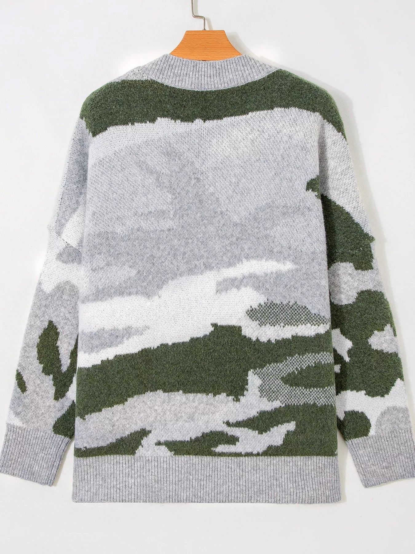 Camouflage Drop Shoulder V Neck Button Front Cardigan