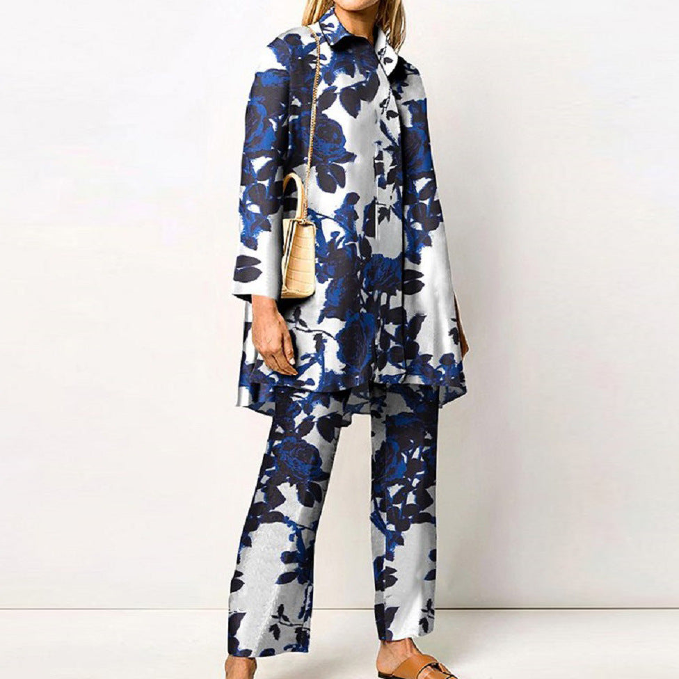 Cross Border Autumn Printing Long Sleeve Fashion Suit