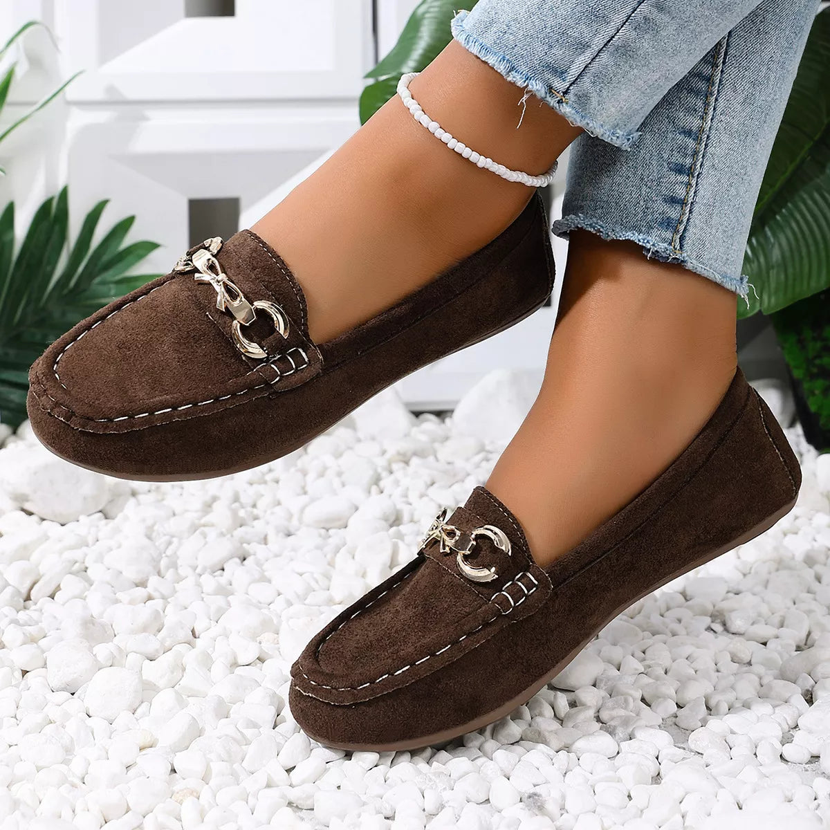 Comfortable Flat Loafers with Decorative Buckle