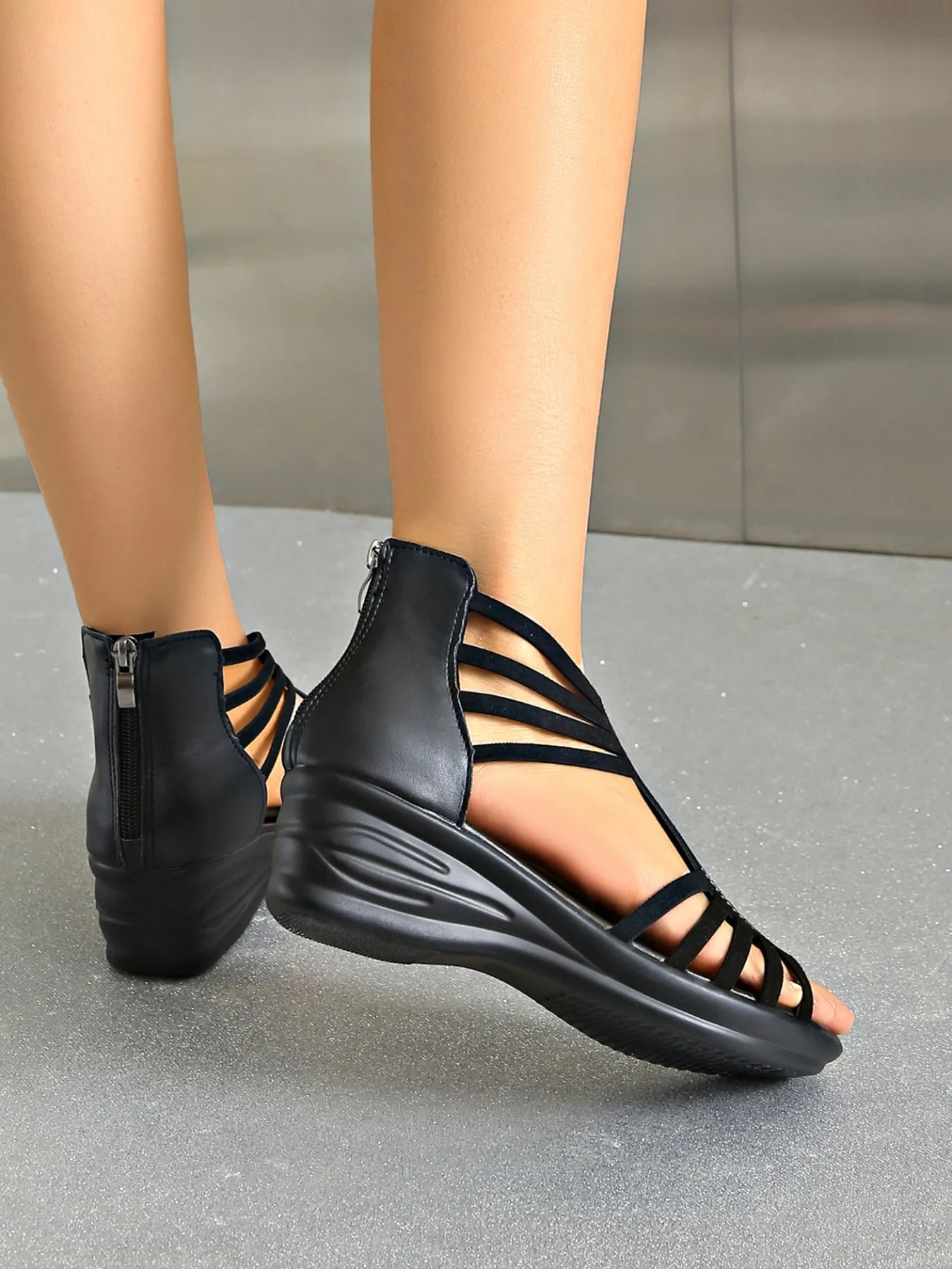 Rhinestone Embellished Strappy Wedge Sandals