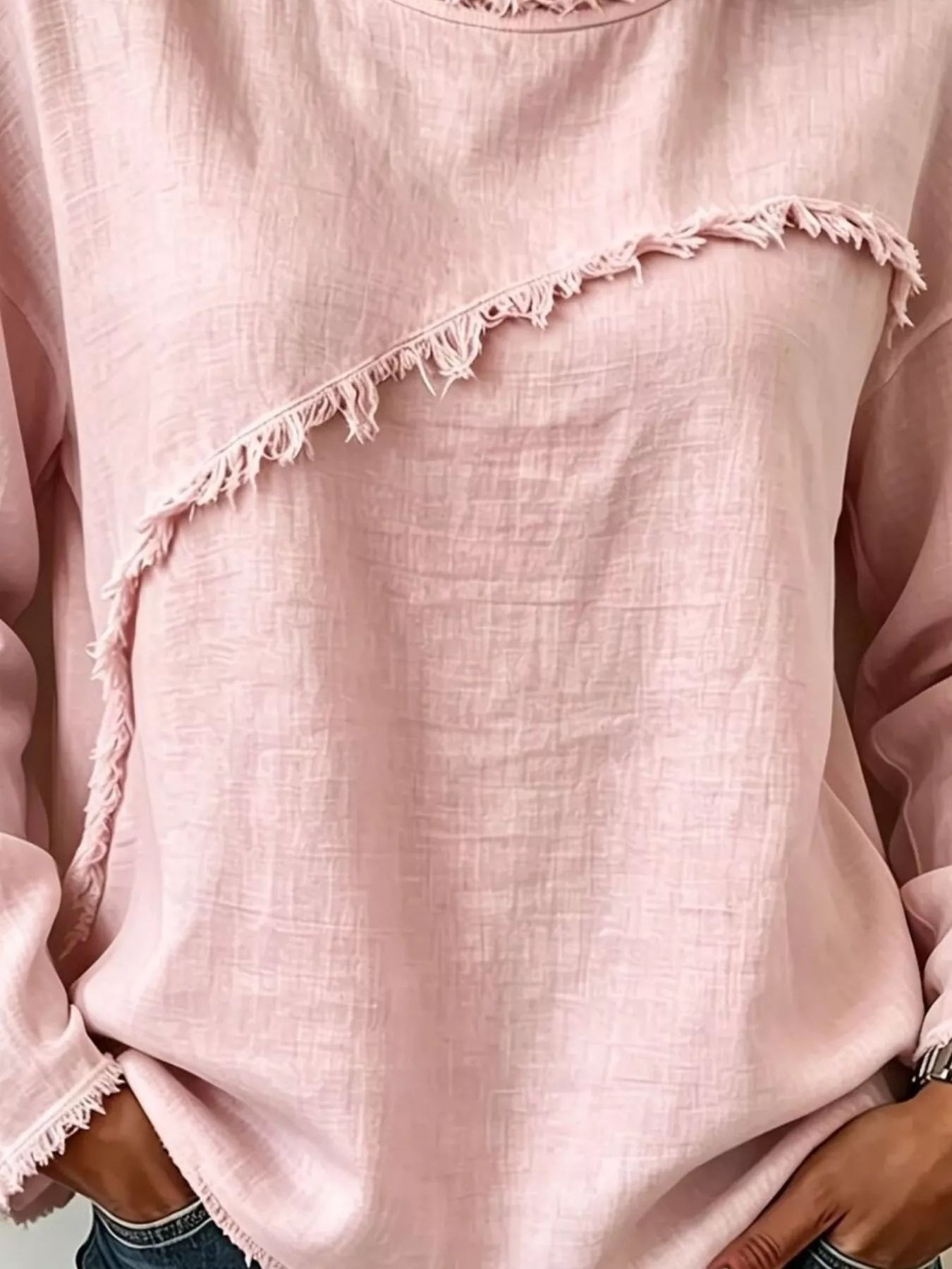 Frayed Hem Dropped Shoulder Blouse