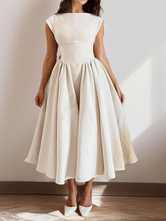 Full Size Cap Sleeve A-Line Midi Dress Plus Size
